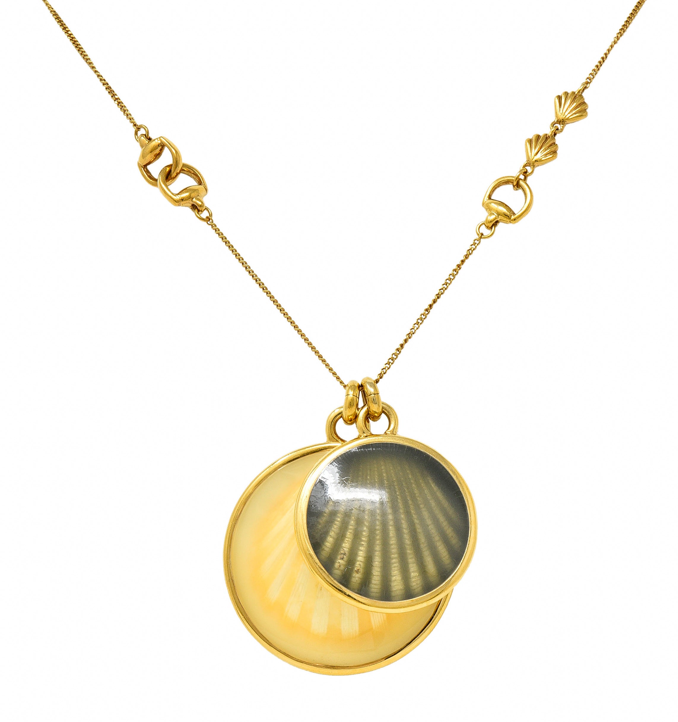 Gucci 2009 Enamel Sea Shell 18 Karat Yellow Gold Horsebit Necklace