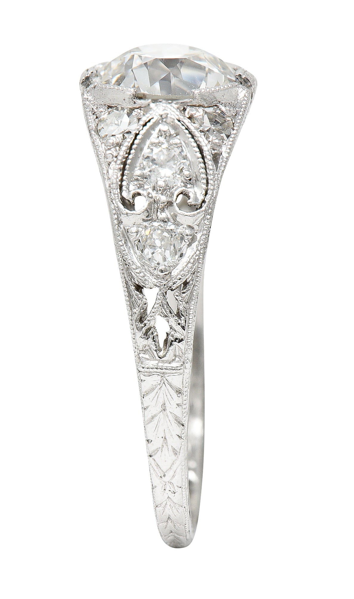 1923 Art Deco 1.34 CTW Diamond Platinum Scrolled Wheat Engagement Ring GIA Wilson's Estate Jewelry