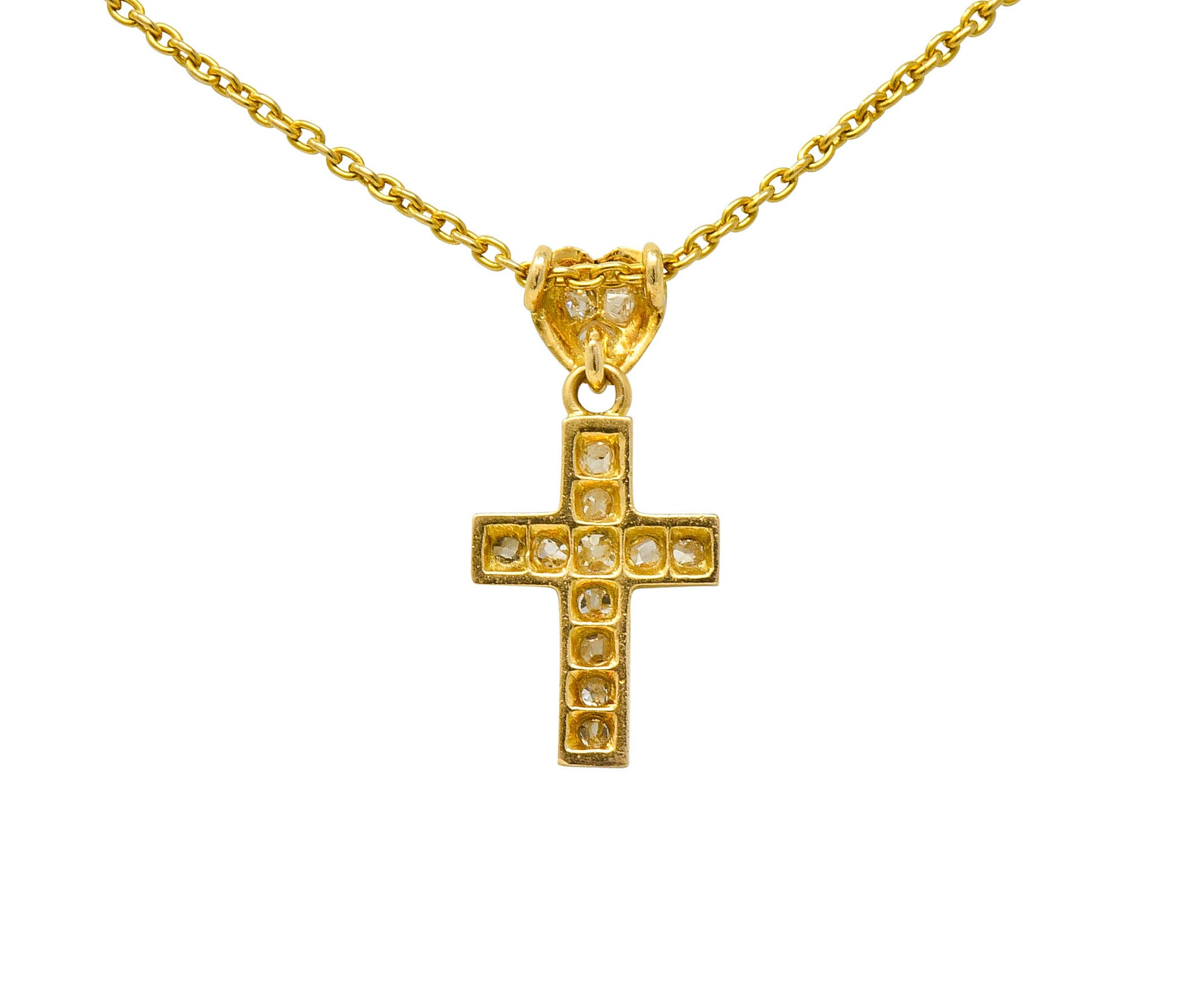 Victorian Diamond Enamel 18 Karat Gold Mourning Heart Cross Necklace - Wilson's Estate Jewelry