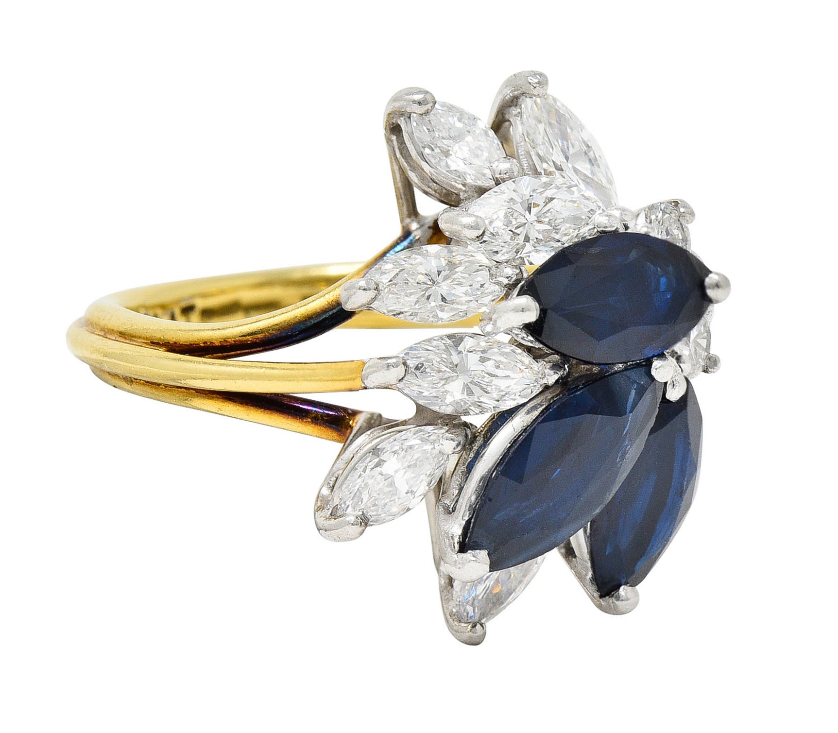 1980's Vintage 3.30 CTW Sapphire Diamond Platinum 18 Karat Gold Cluster RingRing - Wilson's Estate Jewelry