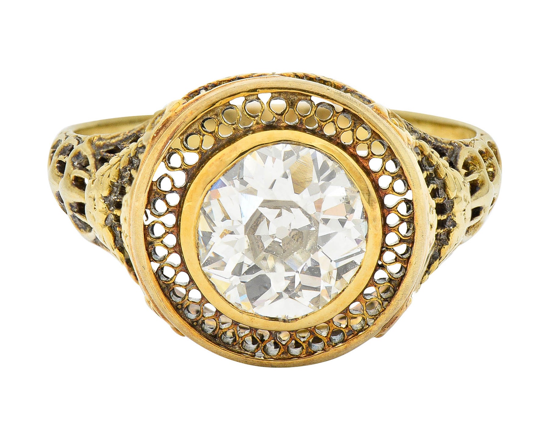 1890's Victorian 1.61 CTW Diamond 14 Karat Gold Lattice Engagement Ring GIARing - Wilson's Estate Jewelry