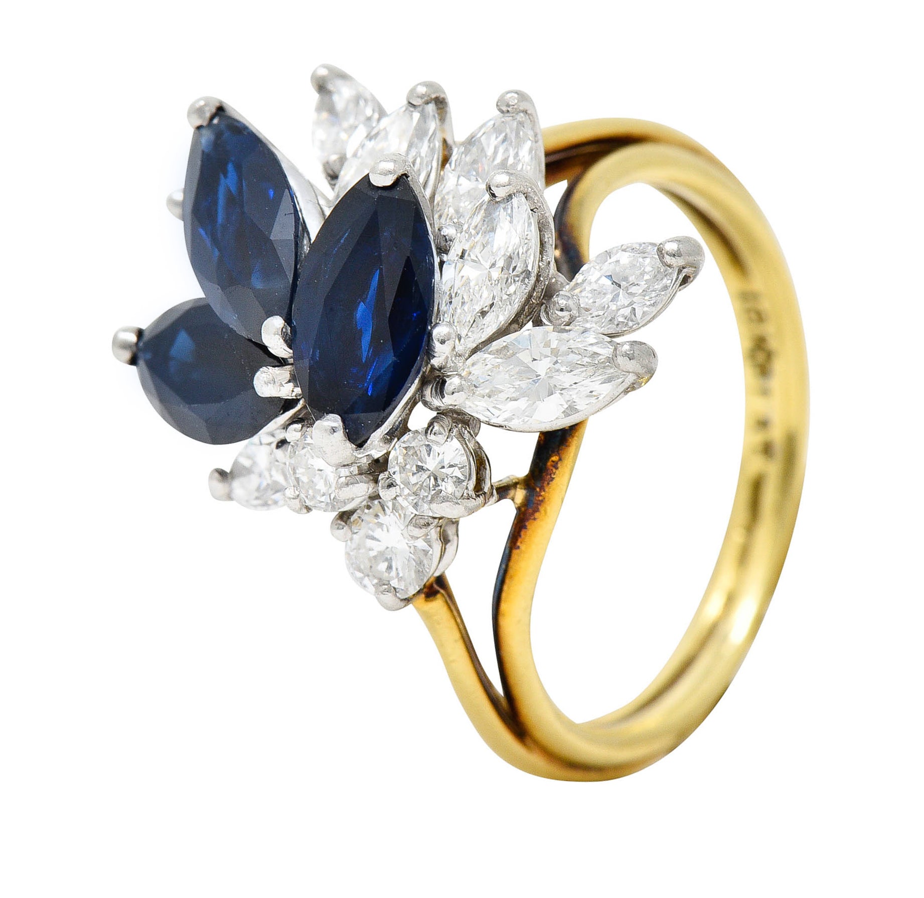 1980's Vintage 3.30 CTW Sapphire Diamond Platinum 18 Karat Gold Cluster RingRing - Wilson's Estate Jewelry