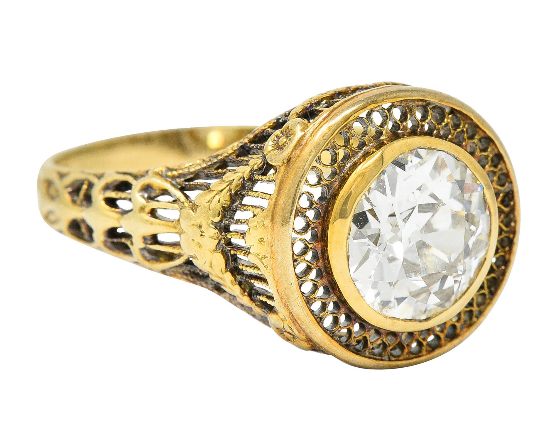 1890's Victorian 1.61 CTW Diamond 14 Karat Gold Lattice Engagement Ring GIARing - Wilson's Estate Jewelry