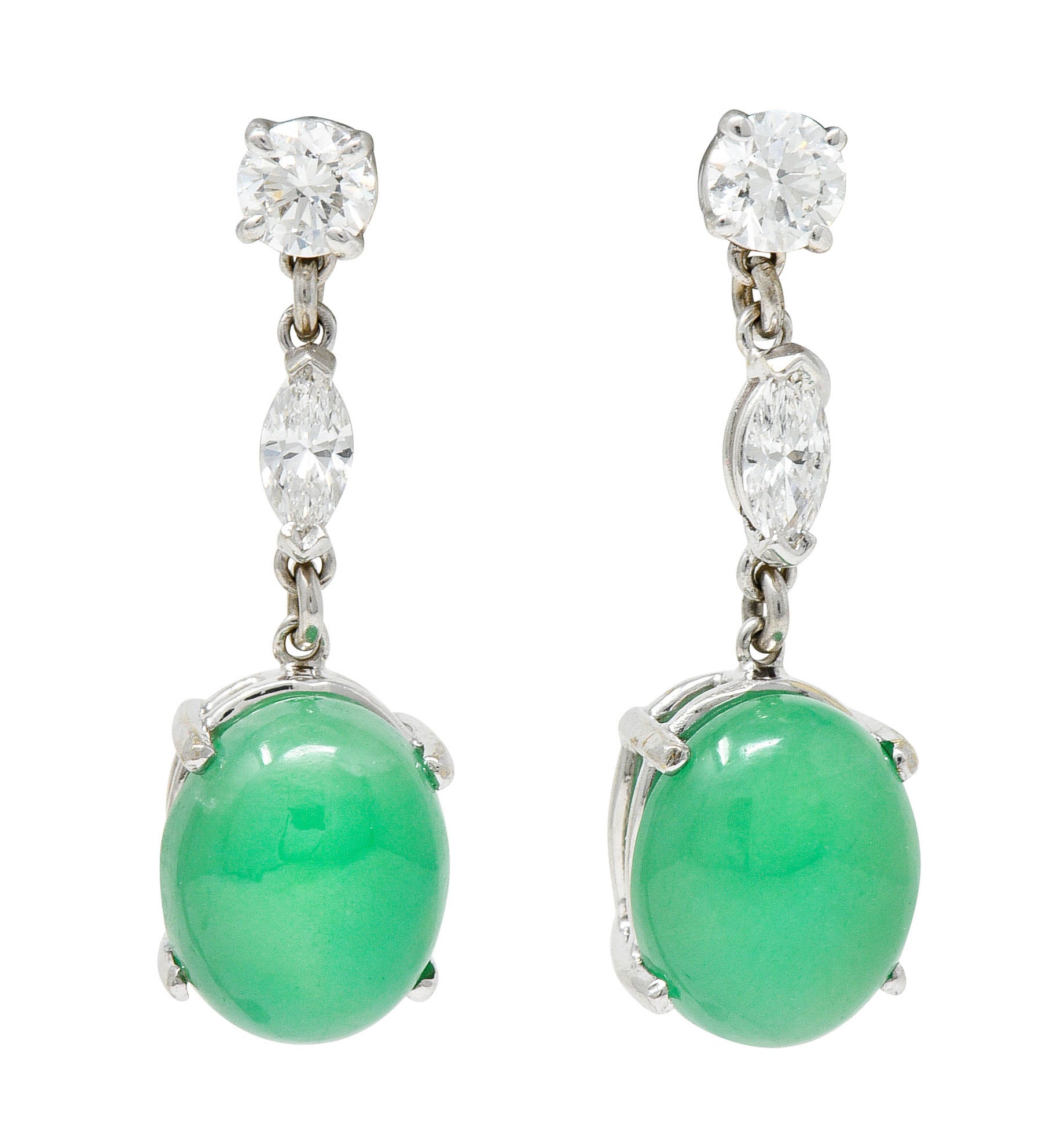 Jade Cabochon Diamond 18 Karat White Gold Drop EarringsEarrings - Wilson's Estate Jewelry