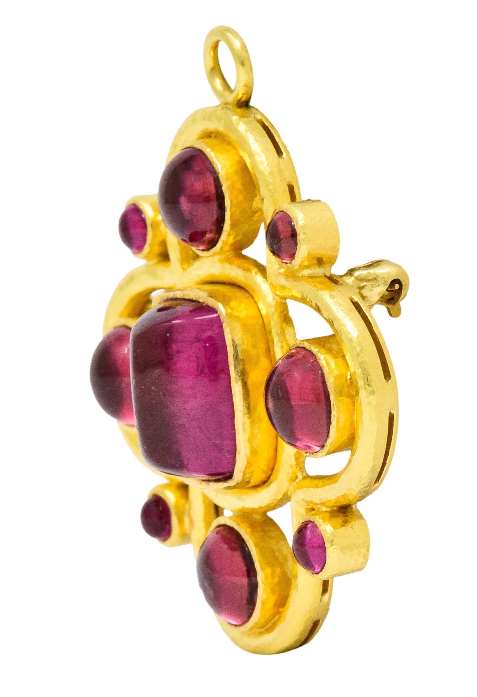 Elizabeth Locke Pink Tourmaline 19 Karat Hammered Gold Quatrefoil Pendant Brooch - Wilson's Estate Jewelry