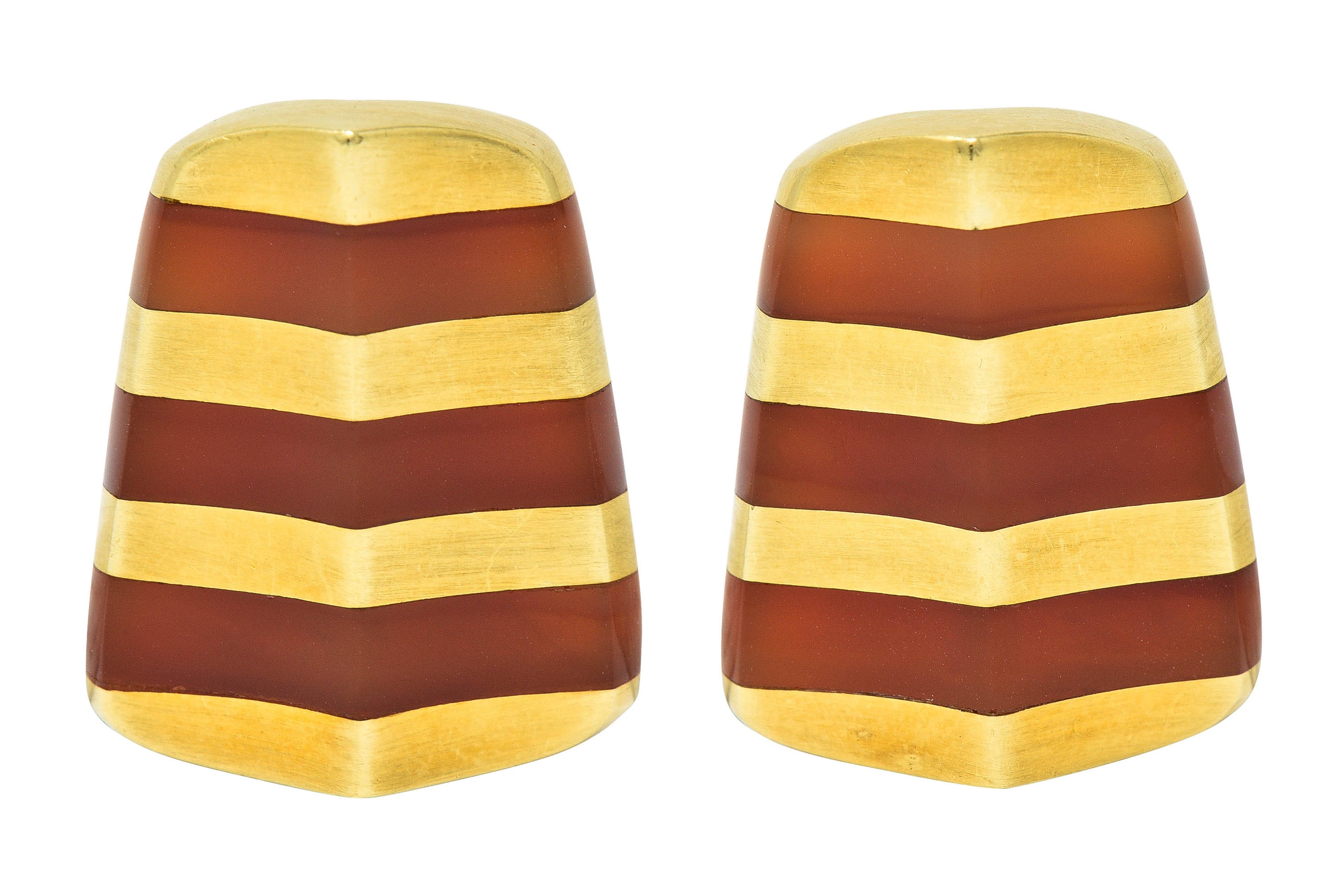 Angela Cummings Carnelian 18 Karat Gold Striped Ear-Clip EarringsEarrings - Wilson's Estate Jewelry