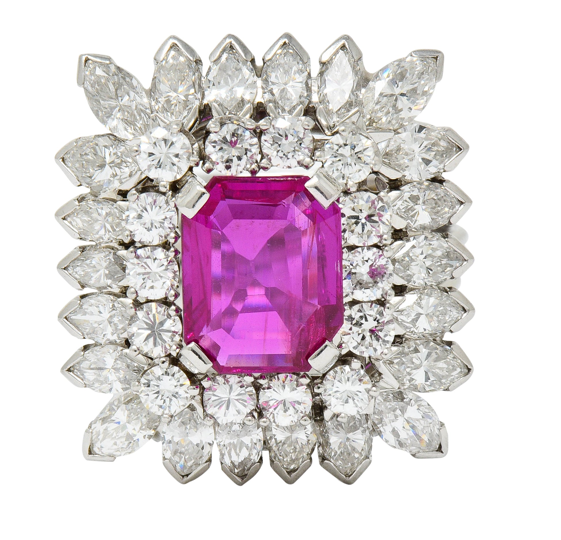 1960's Vintage 6.04 CTW No Heat Burma Ruby Diamond Platinum Cluster Ring - Wilson's Estate Jewelry