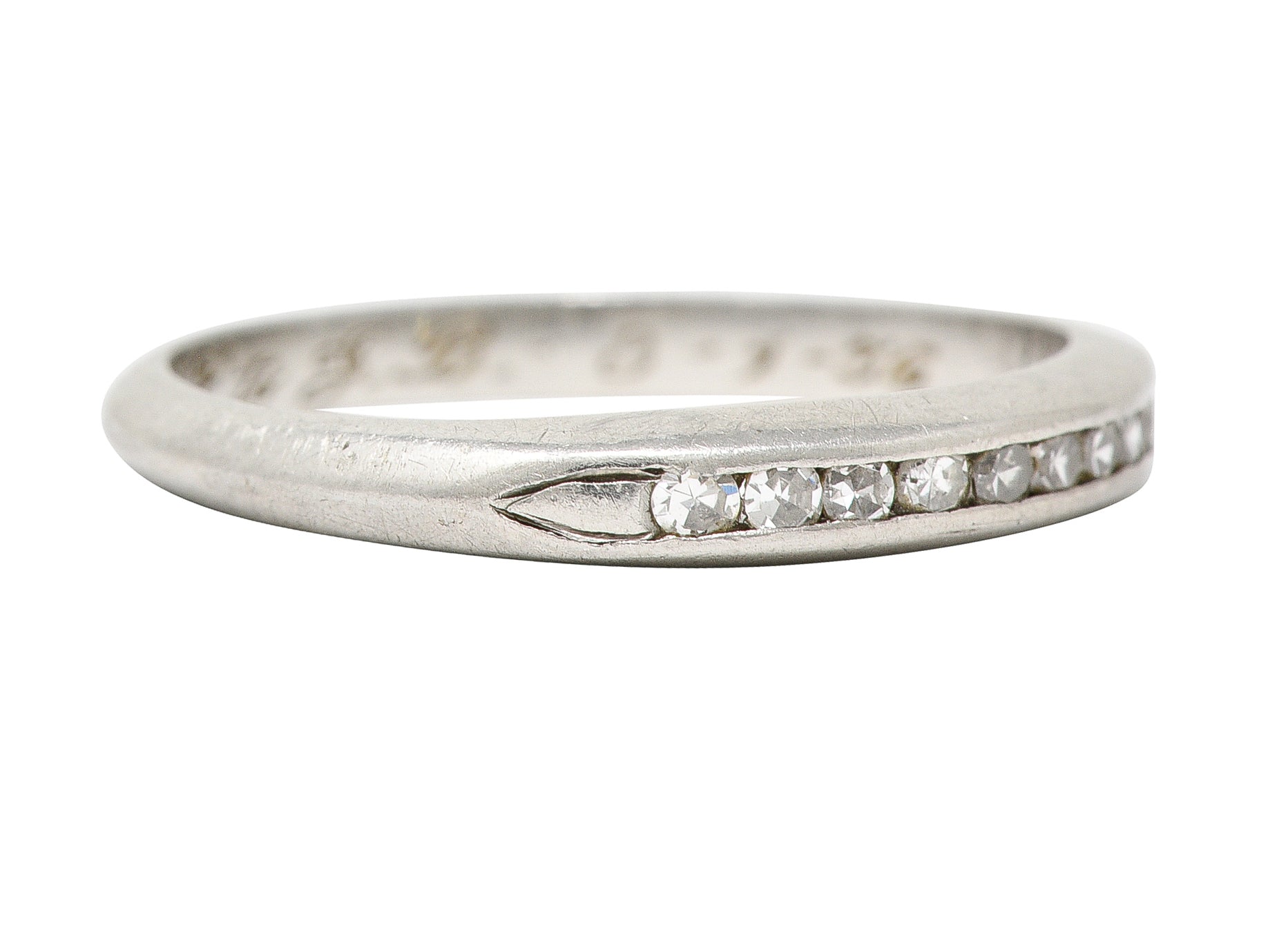 1936 Art Deco Diamond Platinum Arrow Vintage Channel Band Ring Wilson's Estate Jewelry