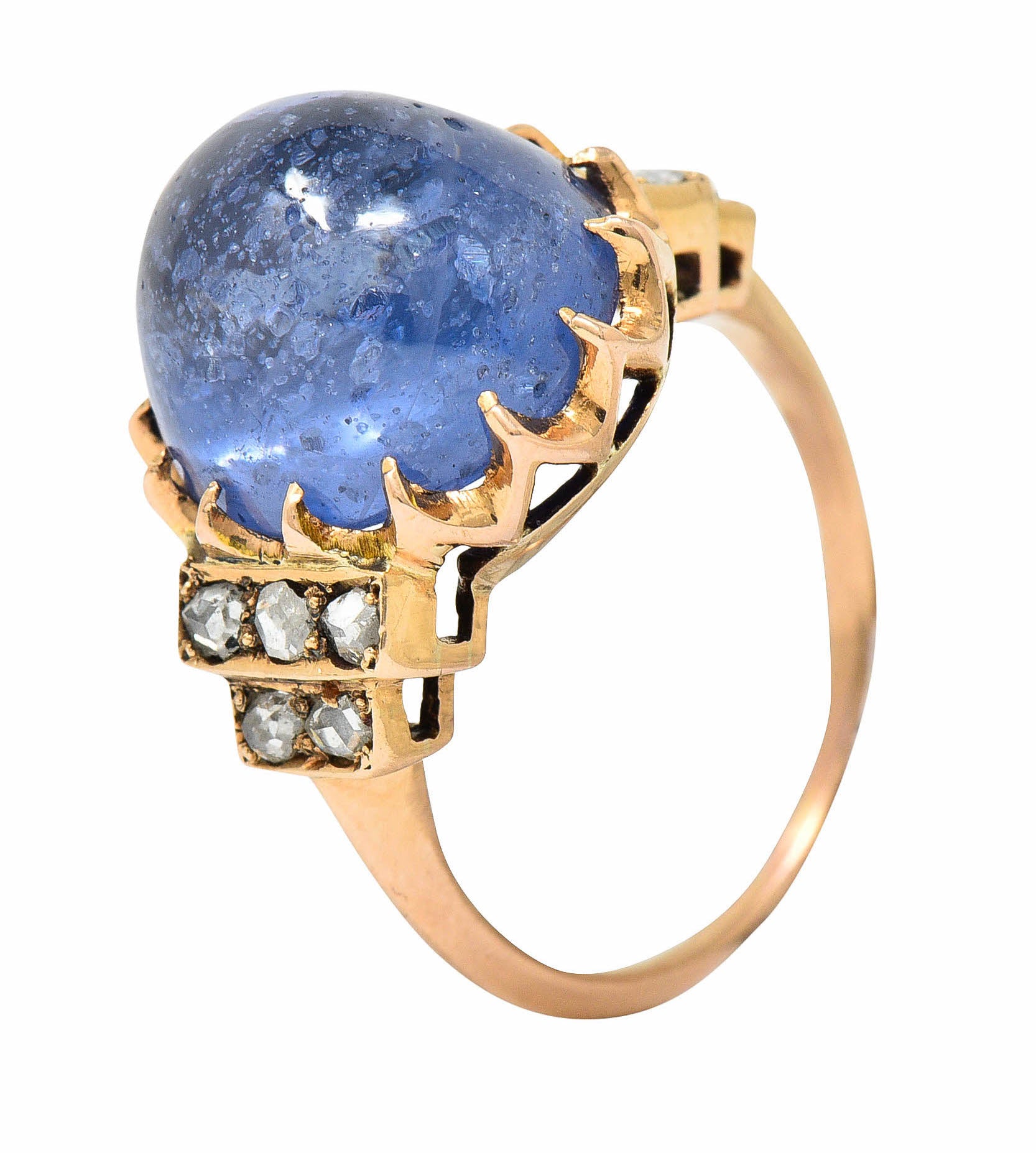 Victorian No Heat Ceylon 18.80 CTW Sapphire Diamond 14 Karat Rose Gold Ring GIARing - Wilson's Estate Jewelry