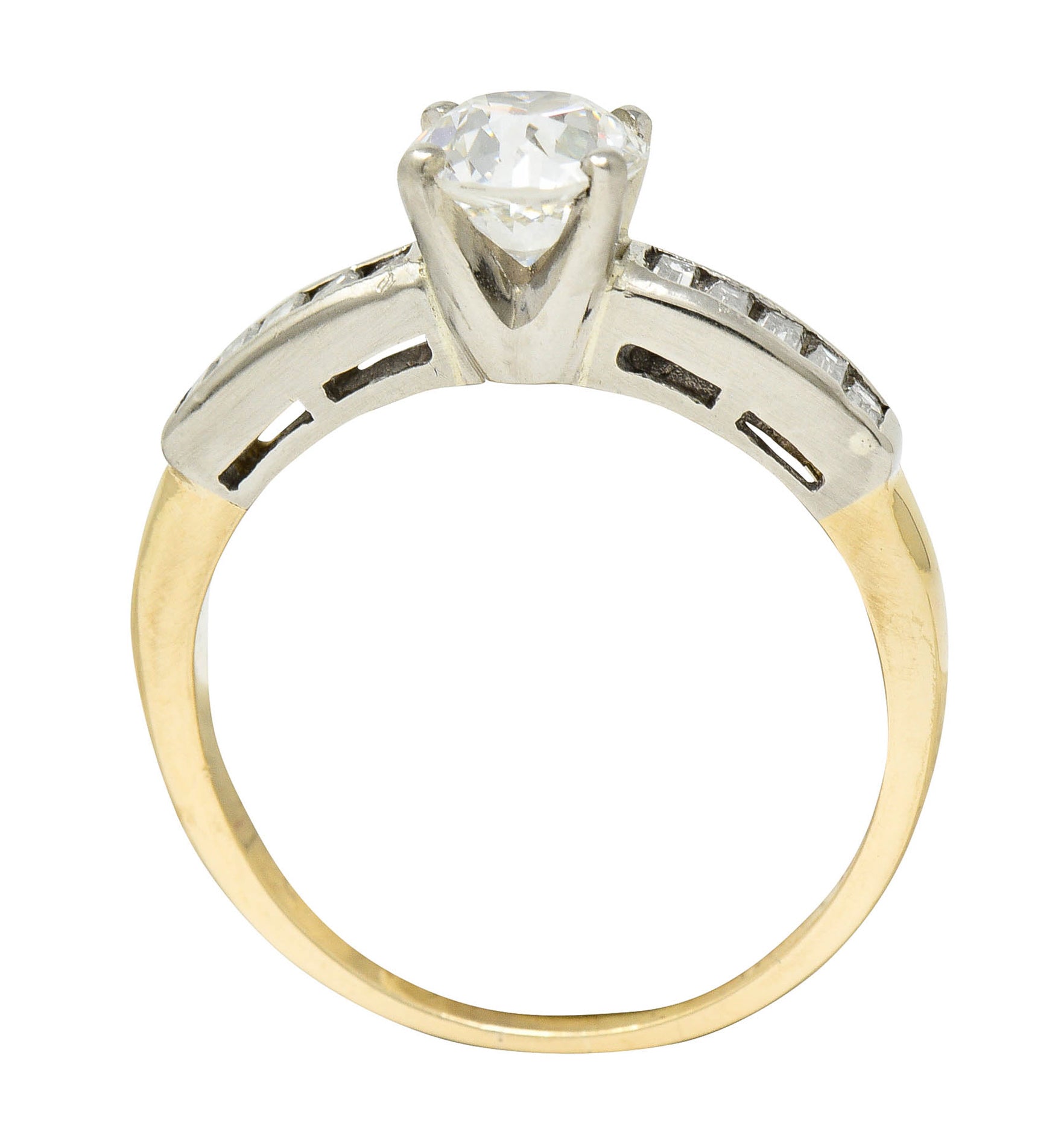 1940's Retro 1.29 CTW Diamond 14 Karat Two-Tone Engagement Ring GIARing - Wilson's Estate Jewelry