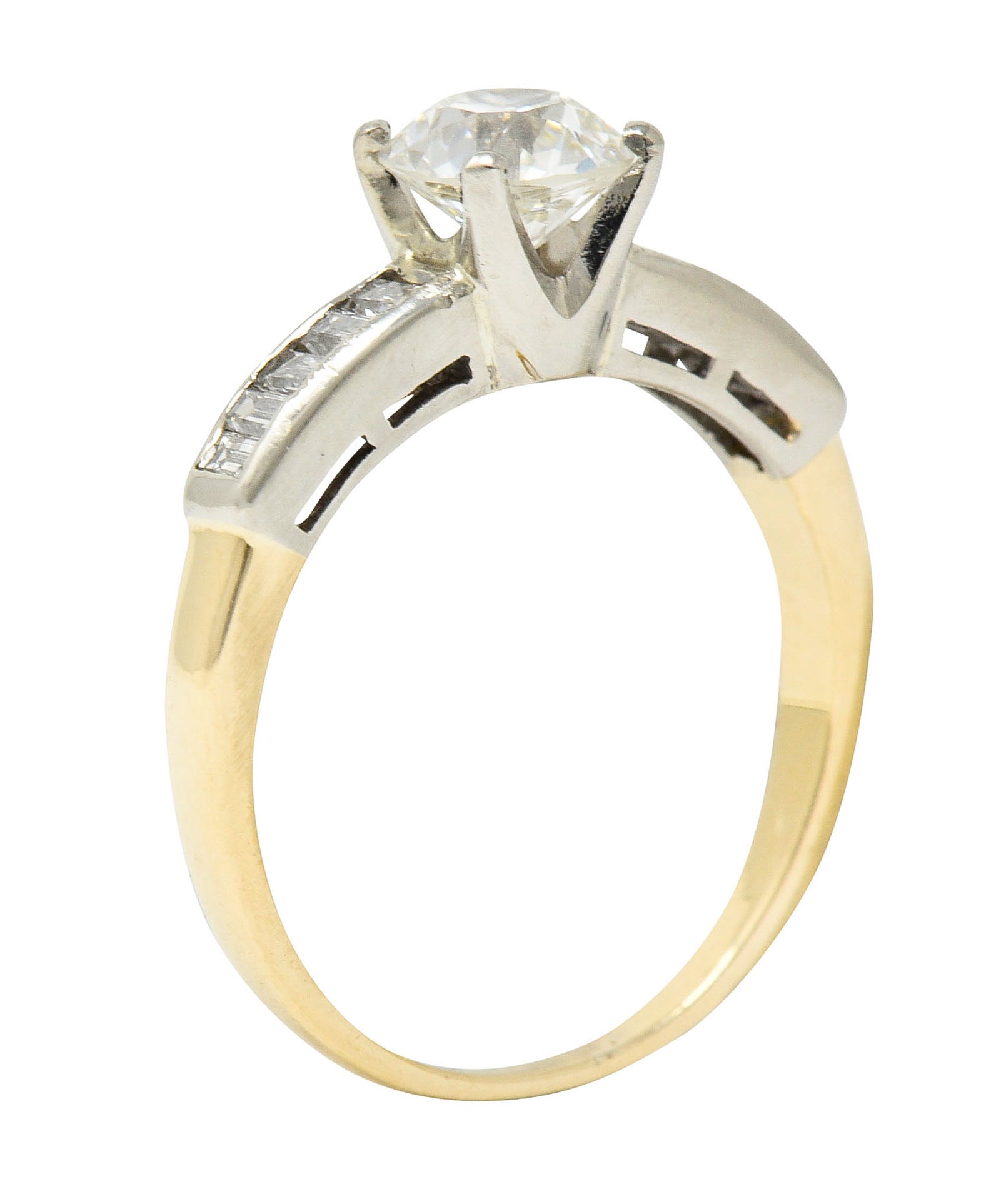 1940's Retro 1.29 CTW Diamond 14 Karat Two-Tone Engagement Ring GIARing - Wilson's Estate Jewelry