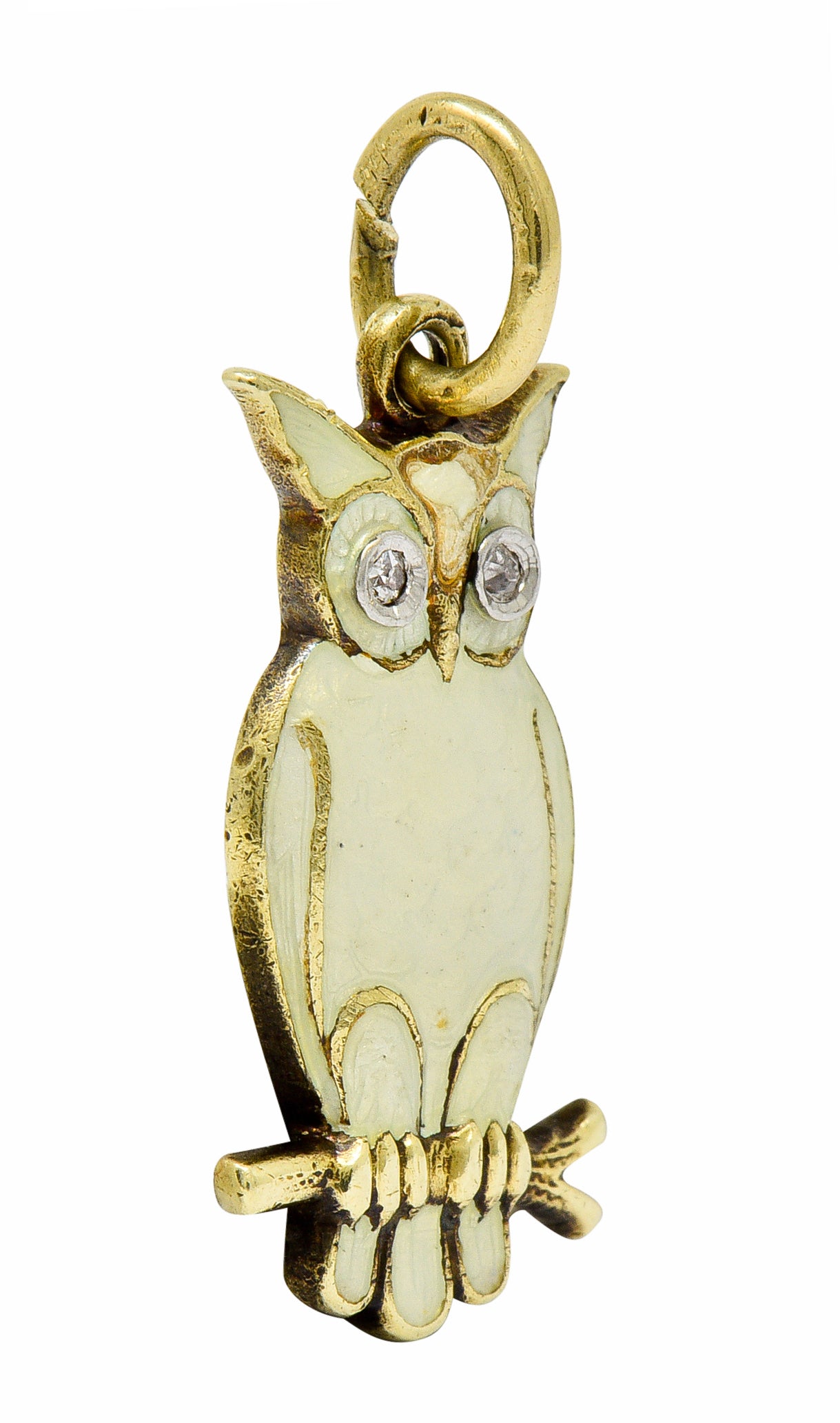 Art Deco Diamond Enamel 14 Karat Gold French Owl Charmcharm - Wilson's Estate Jewelry