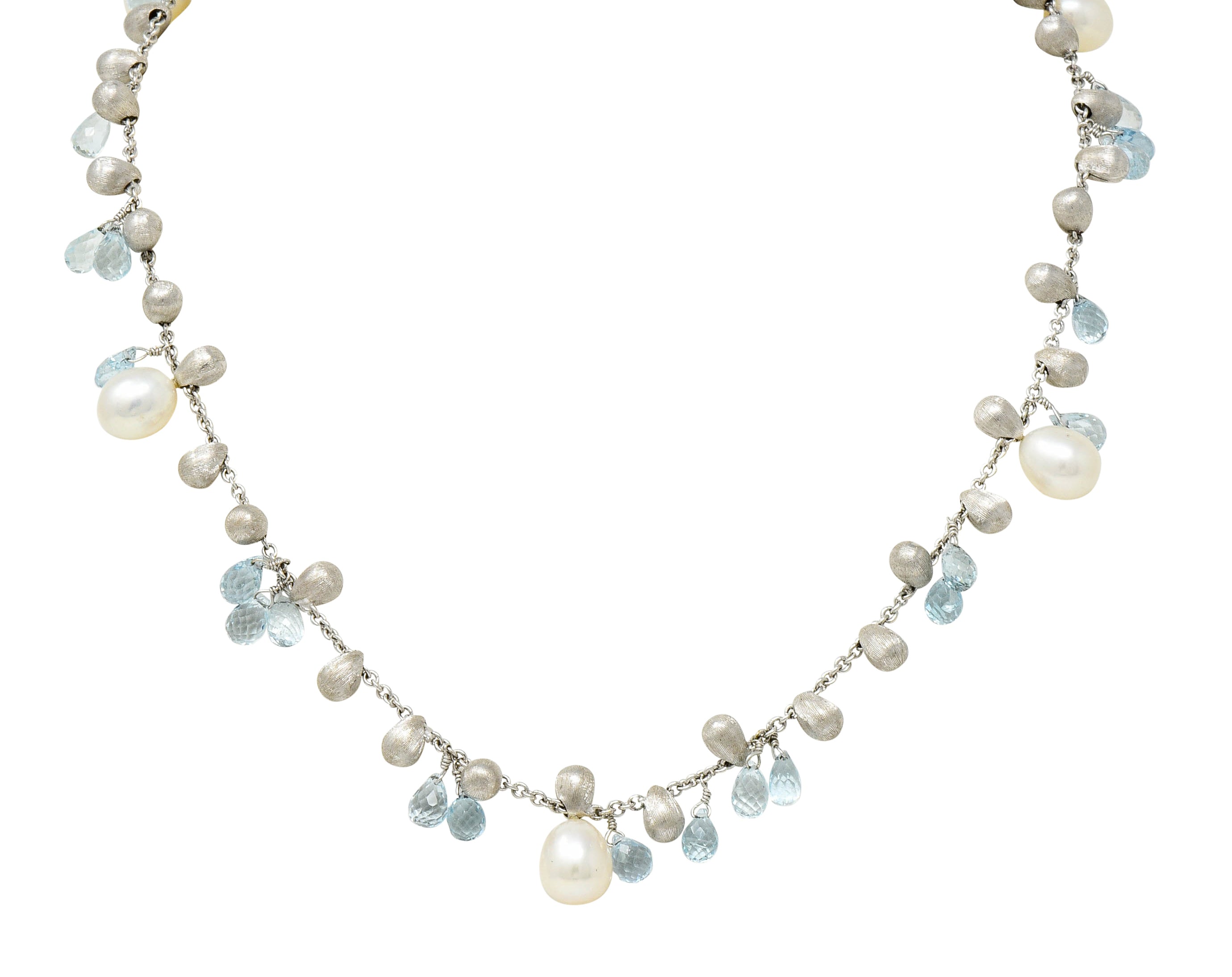 Marco Bicego Aquamarine Cultured Pearl 18 Karat White Gold Droplet Necklace - Wilson's Estate Jewelry