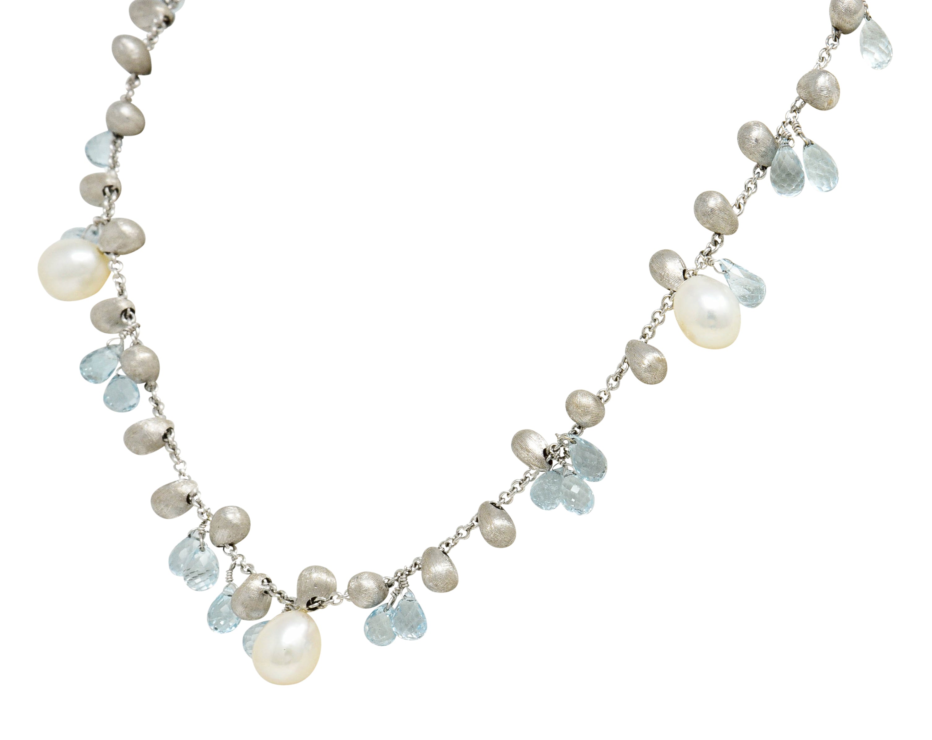 Marco Bicego Aquamarine Cultured Pearl 18 Karat White Gold Droplet Necklace - Wilson's Estate Jewelry