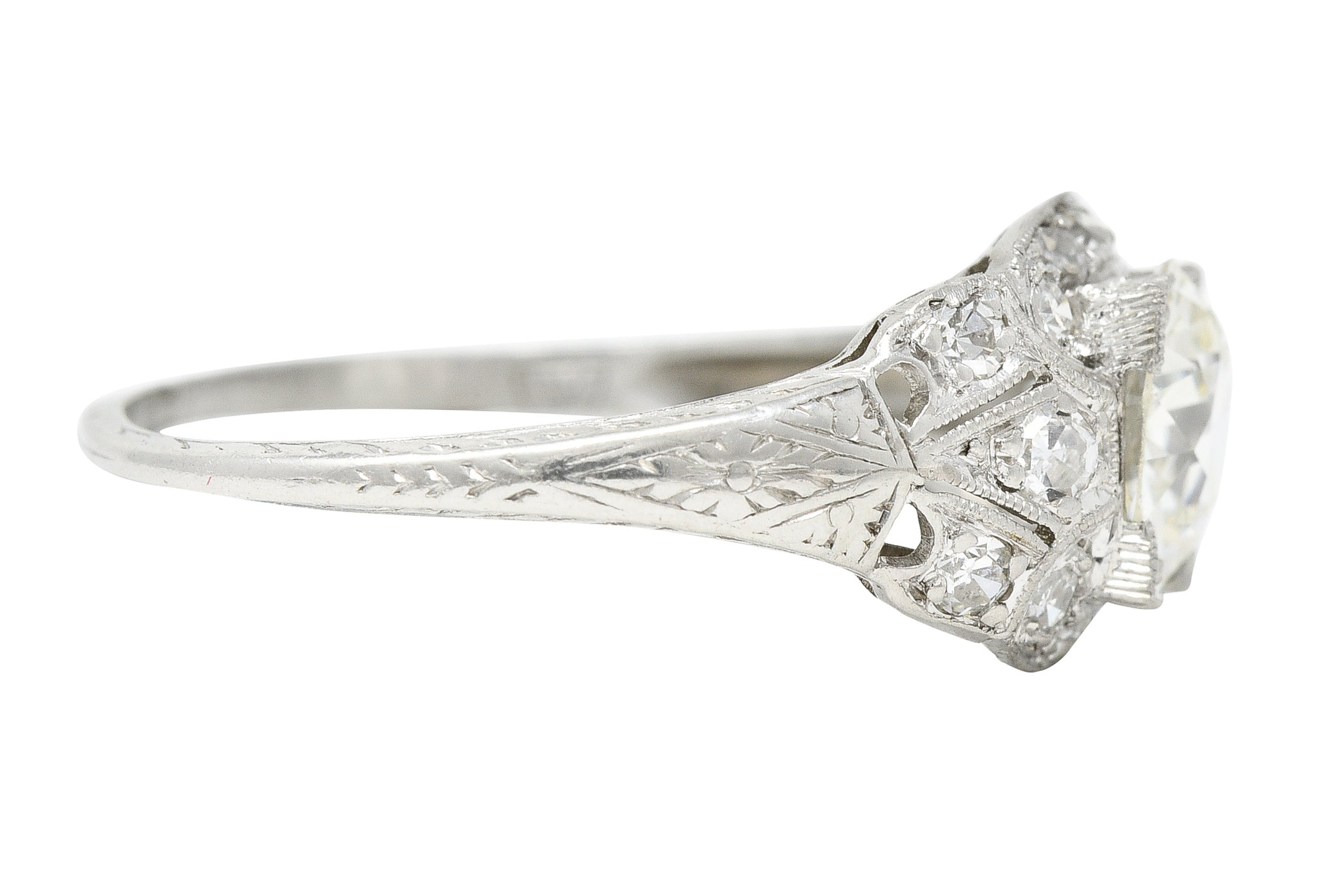 Art Deco 1.52 CTW Old European Cut Diamond Platinum Orange Blossom Bombay Engagement Ring Wilson's Estate Jewelry