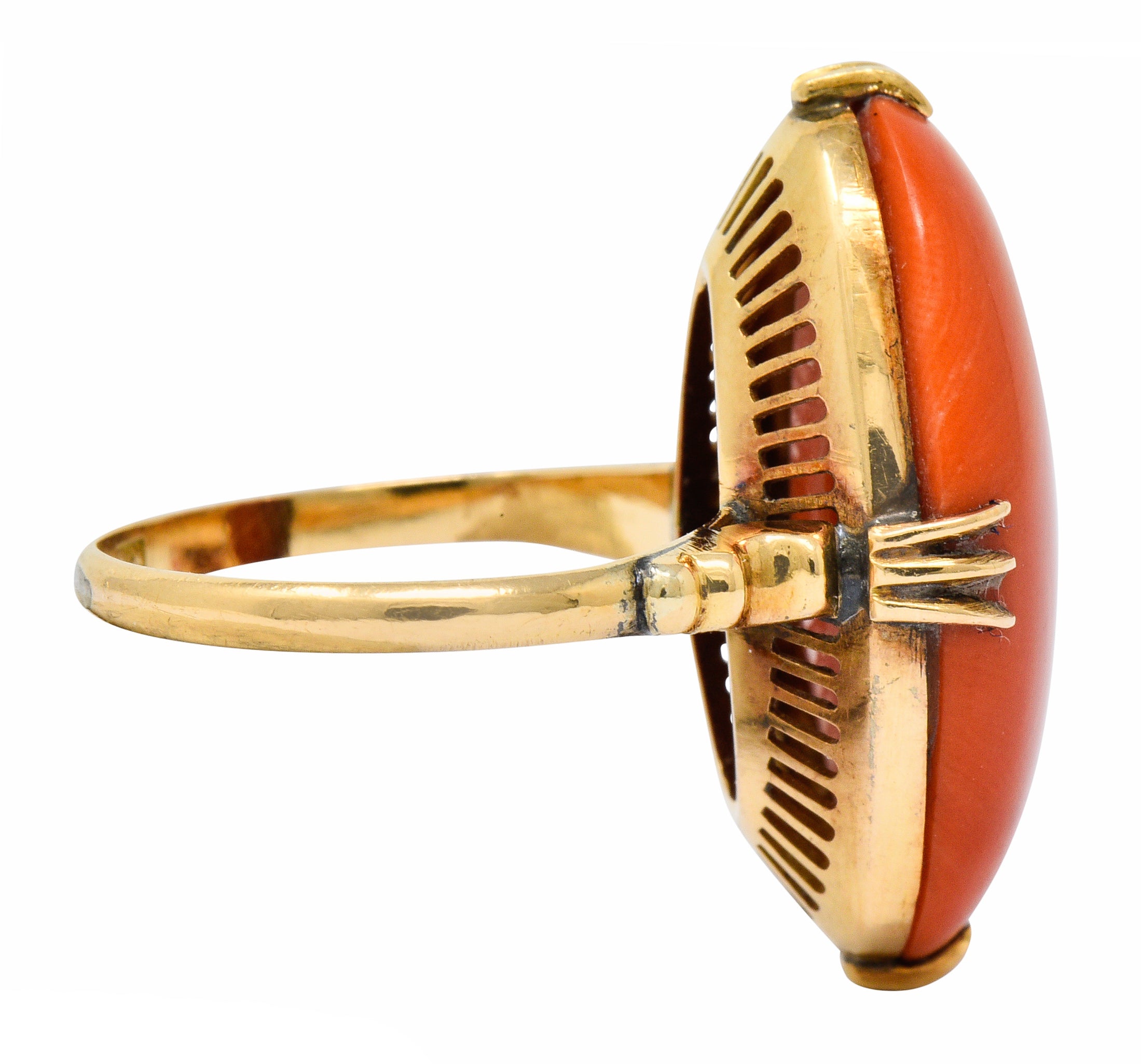 Victorian Coral Cabochon 18 Karat Gold Ring Circa 1900Ring - Wilson's Estate Jewelry