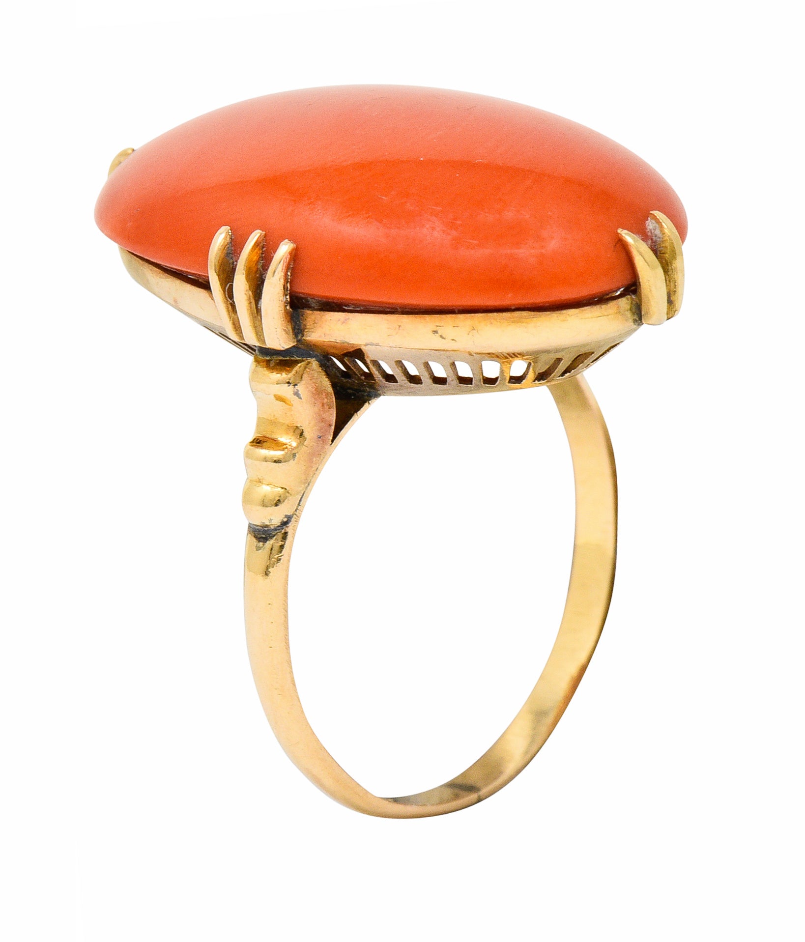 Victorian Coral Cabochon 18 Karat Gold Ring Circa 1900Ring - Wilson's Estate Jewelry