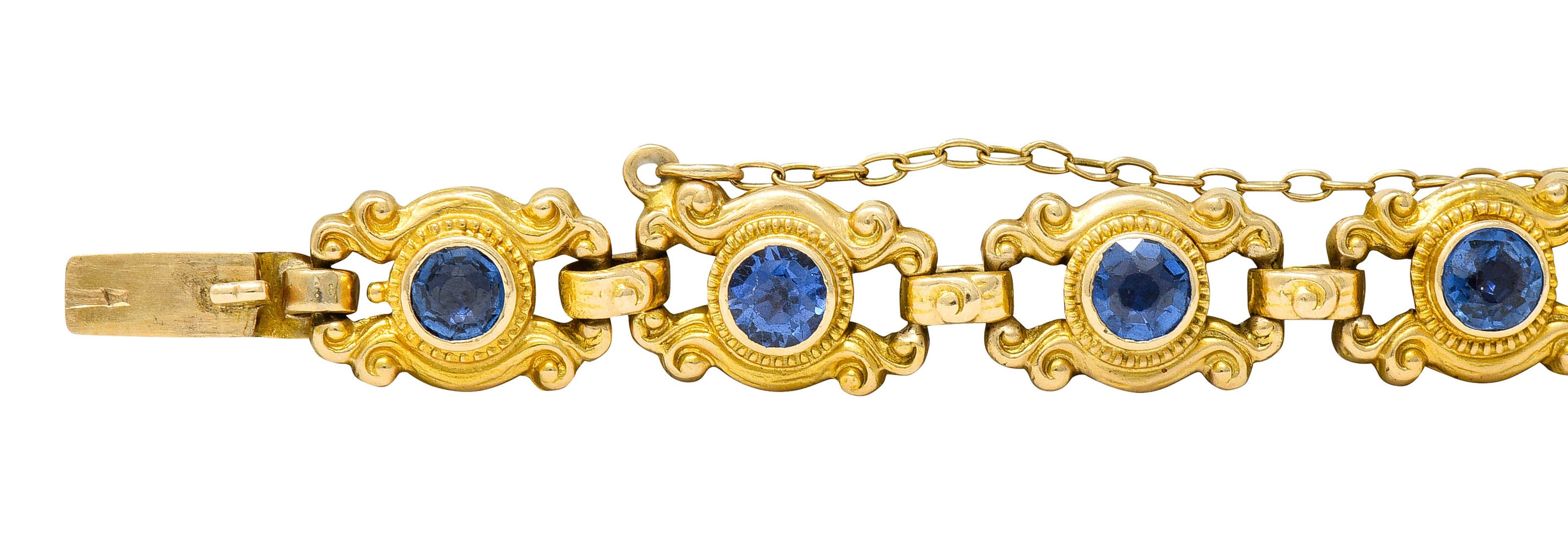 Sloan & Co. 4.50 CTW Sapphire 14 Karat Gold Link Braceletbracelet - Wilson's Estate Jewelry