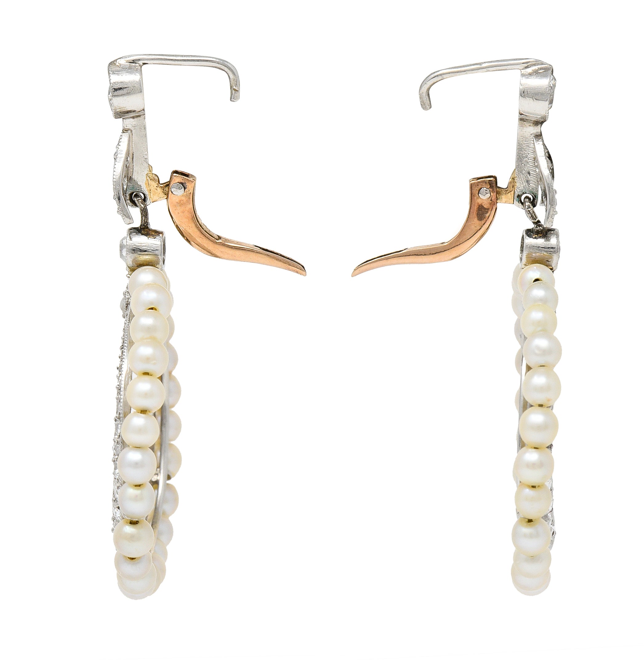 1910 Edwardian Pearl 1.50 CTW Diamond Platinum 14 Karat Gold Drop Earrings