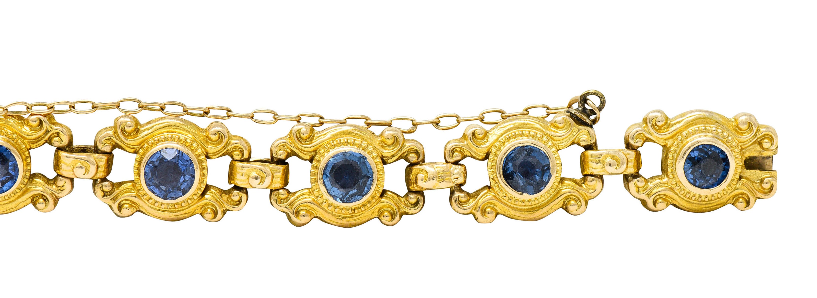 Sloan & Co. 4.50 CTW Sapphire 14 Karat Gold Link Braceletbracelet - Wilson's Estate Jewelry