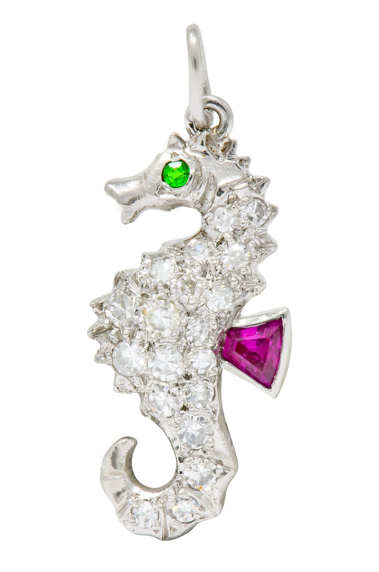 Tiffany & Co. 1950's Diamond Demantoid Garnet Ruby Platinum Seahorse Charm - Wilson's Estate Jewelry