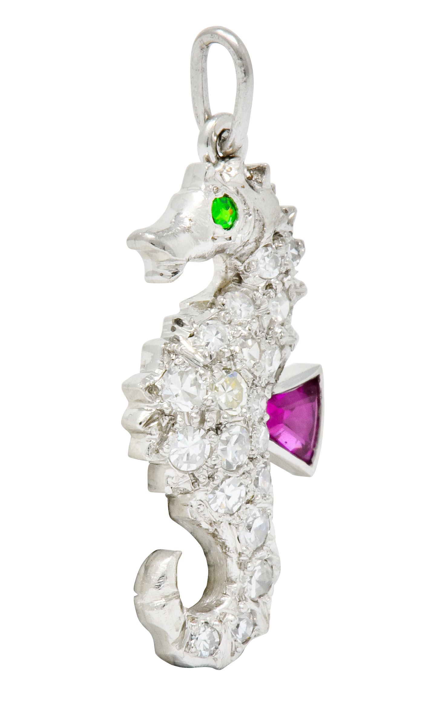 Tiffany & Co. 1950's Diamond Demantoid Garnet Ruby Platinum Seahorse Charm - Wilson's Estate Jewelry