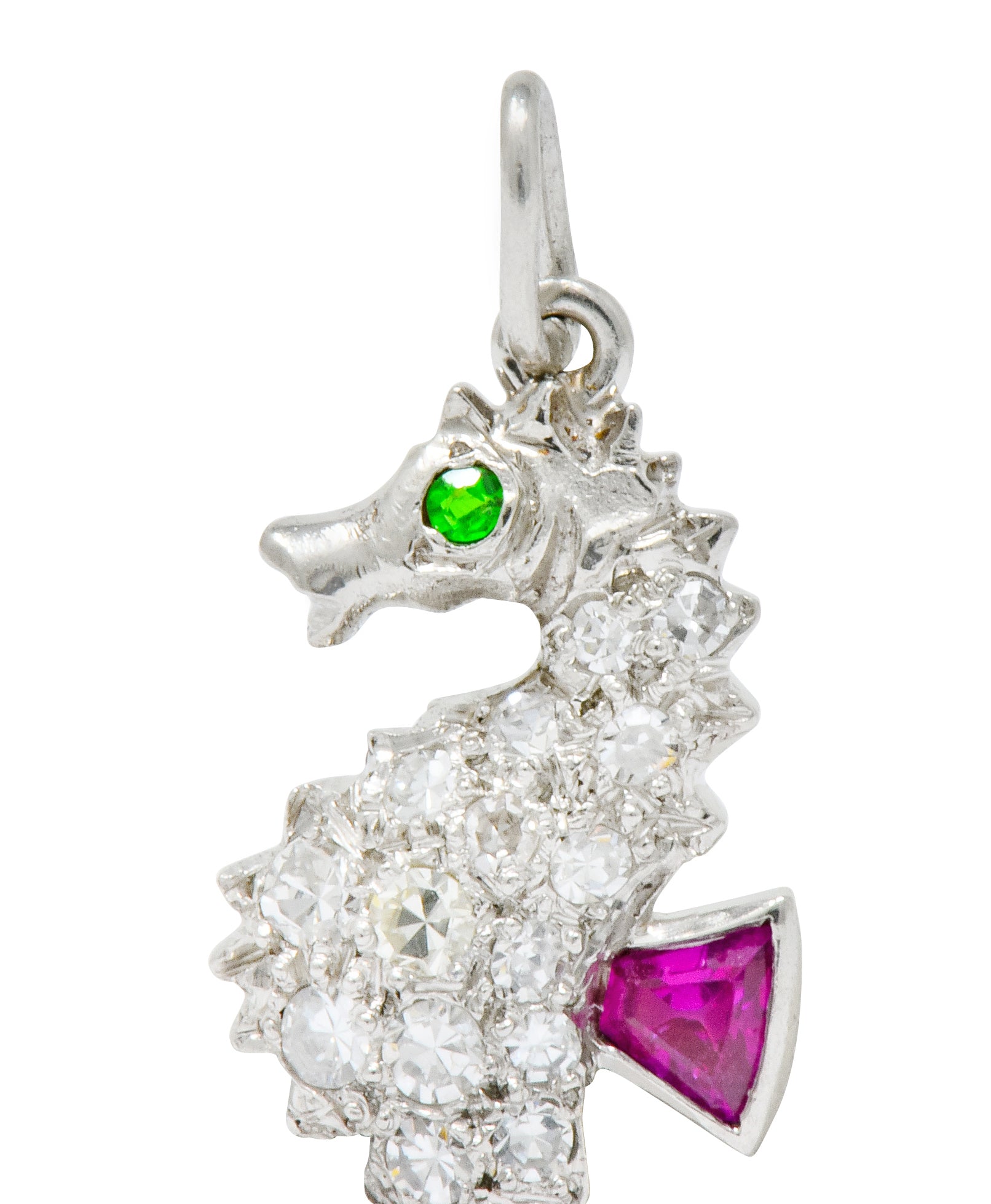 Tiffany & Co. 1950's Diamond Demantoid Garnet Ruby Platinum Seahorse Charm - Wilson's Estate Jewelry