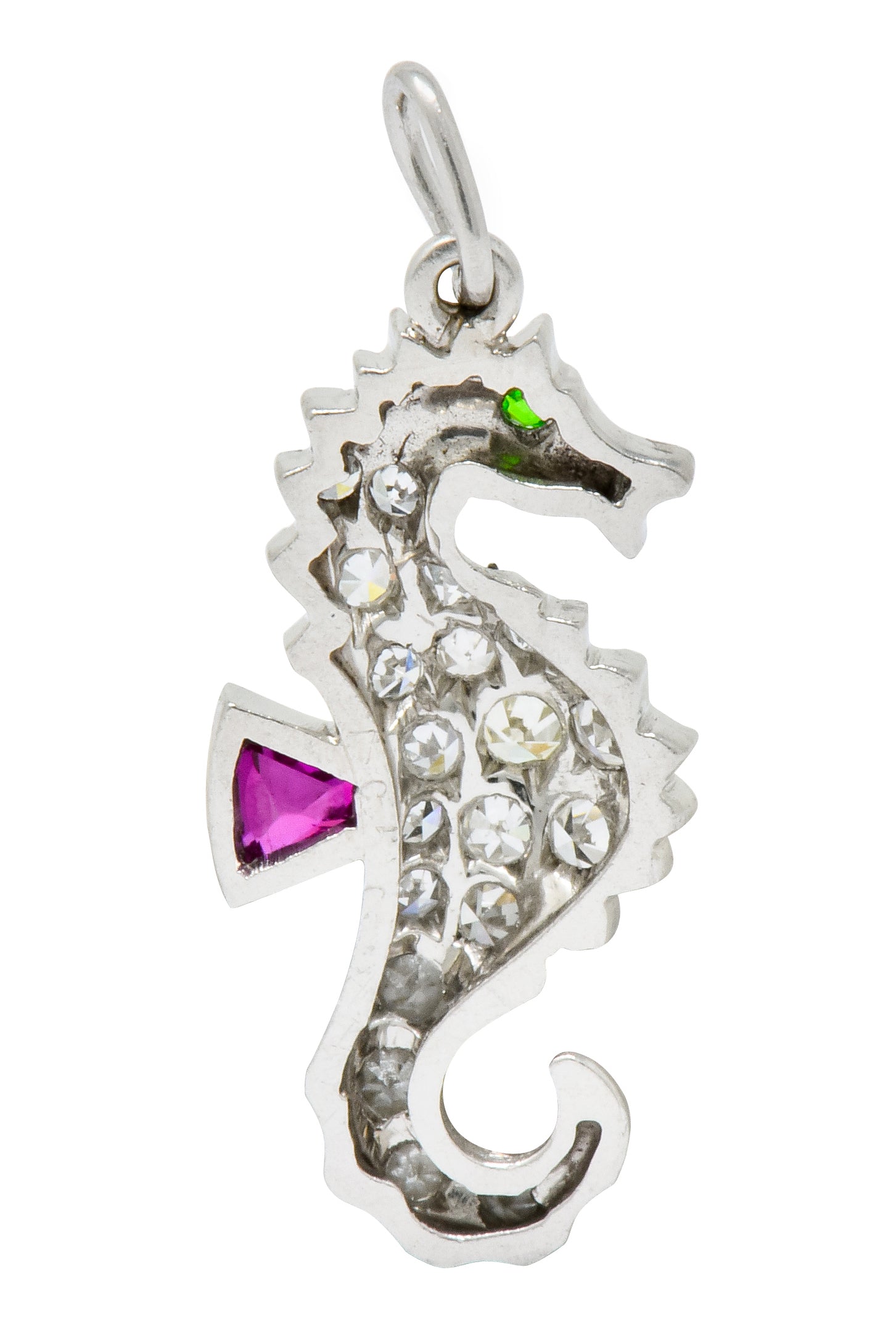 Tiffany & Co. 1950's Diamond Demantoid Garnet Ruby Platinum Seahorse Charm - Wilson's Estate Jewelry