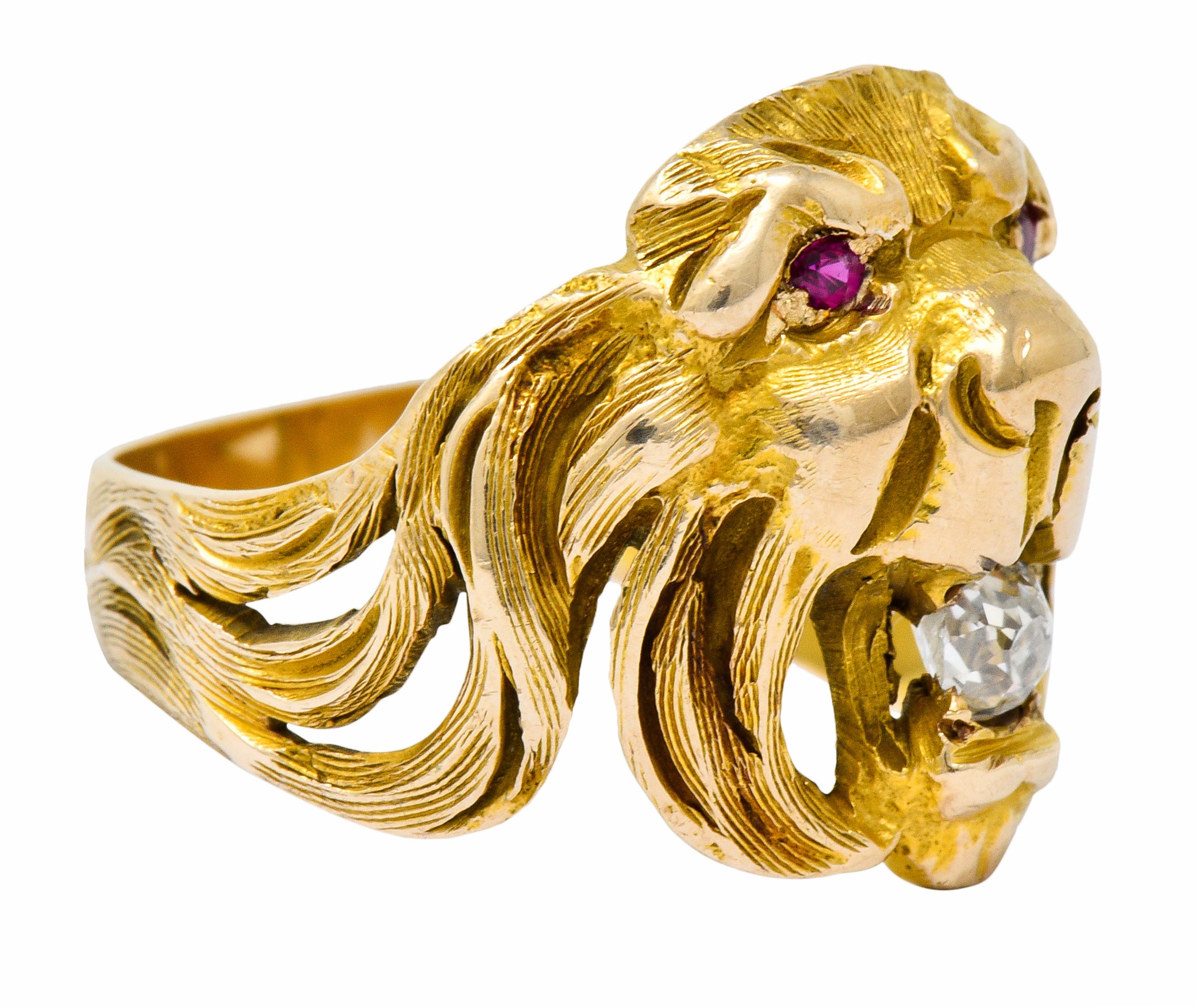 Victorian Diamond Ruby 14 Karat Gold Lion Band RingRing - Wilson's Estate Jewelry