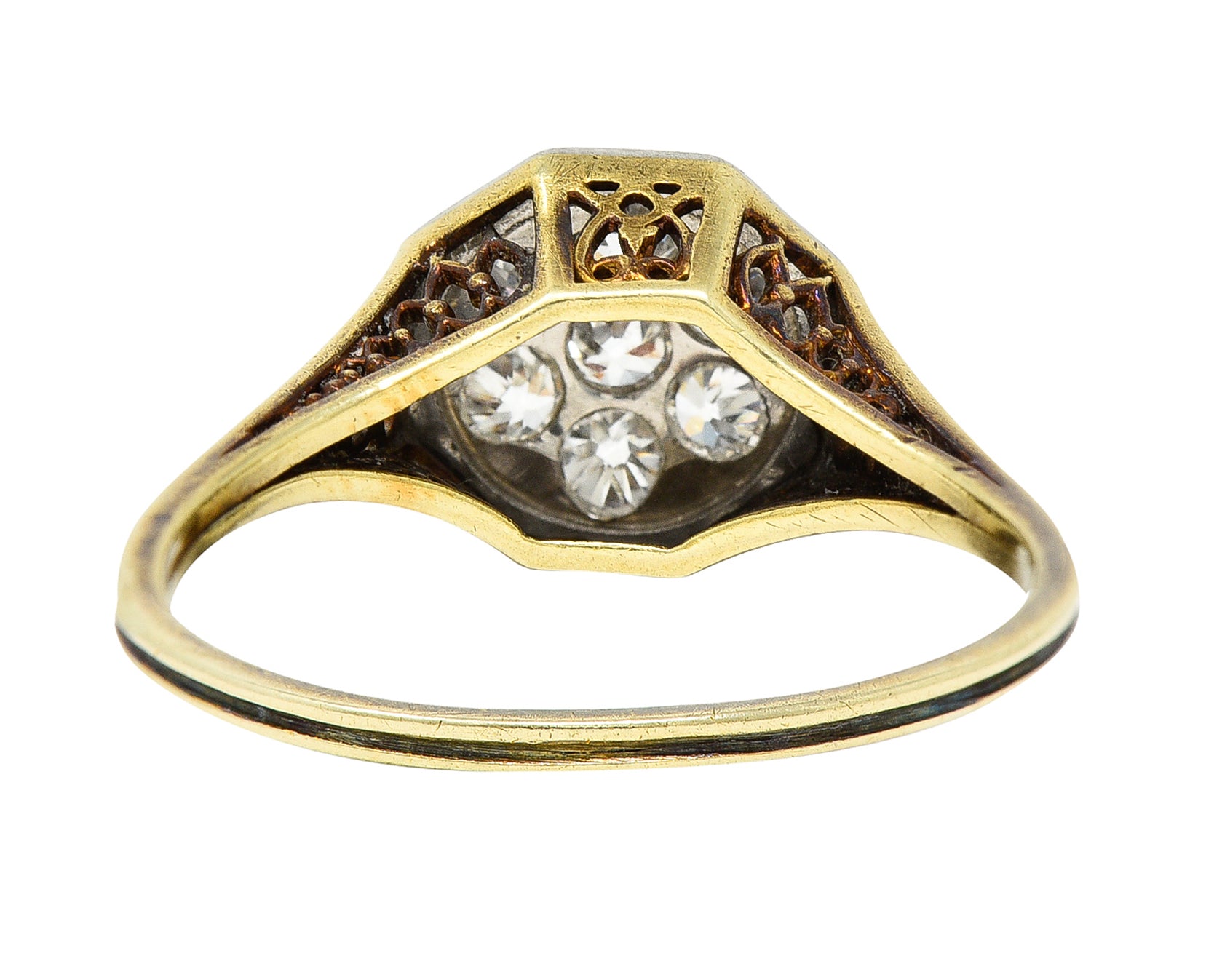 Edwardian 0.30 CTW Diamond Platinum-Topped 18 Karat Gold Octagonal Ring Wilson's Estate Jewelry