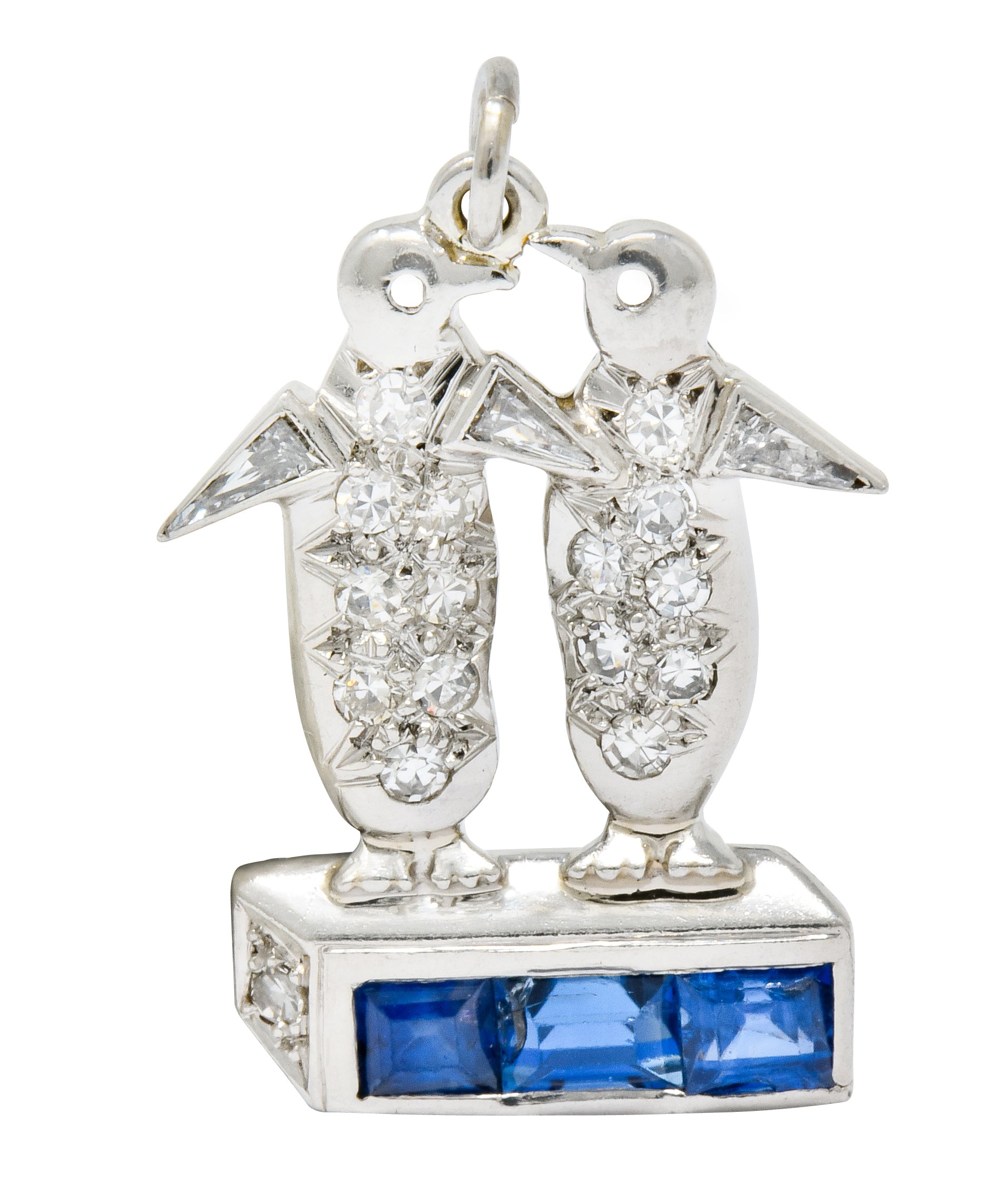 Art Deco 1.20 CTW Diamond Sapphire Platinum Penguin Charm - Wilson's Estate Jewelry