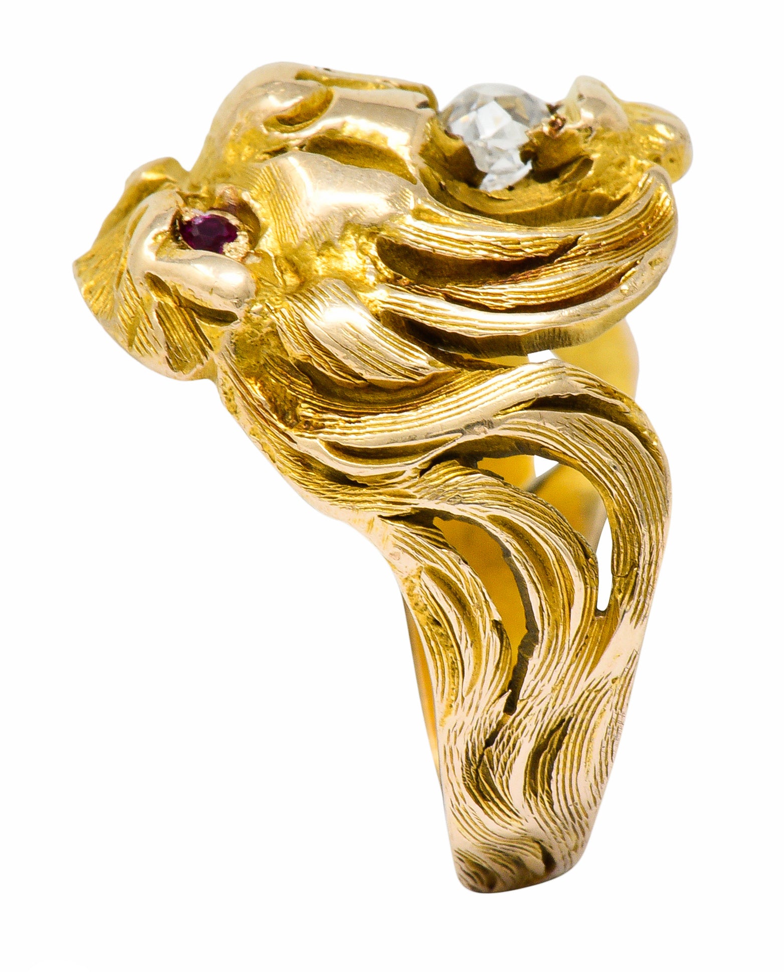 Victorian Diamond Ruby 14 Karat Gold Lion Band RingRing - Wilson's Estate Jewelry