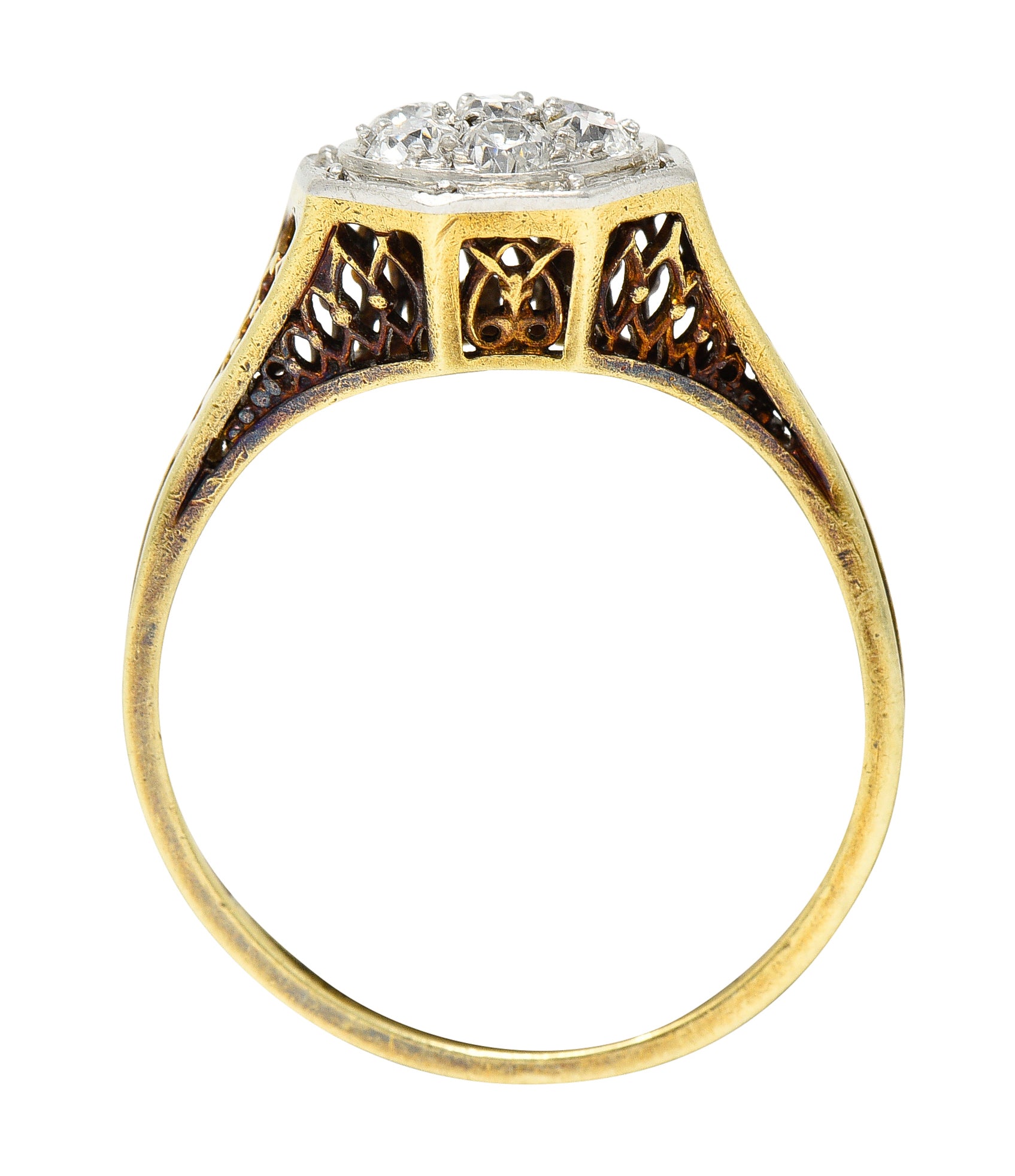 Edwardian 0.30 CTW Diamond Platinum-Topped 18 Karat Gold Octagonal Ring Wilson's Estate Jewelry