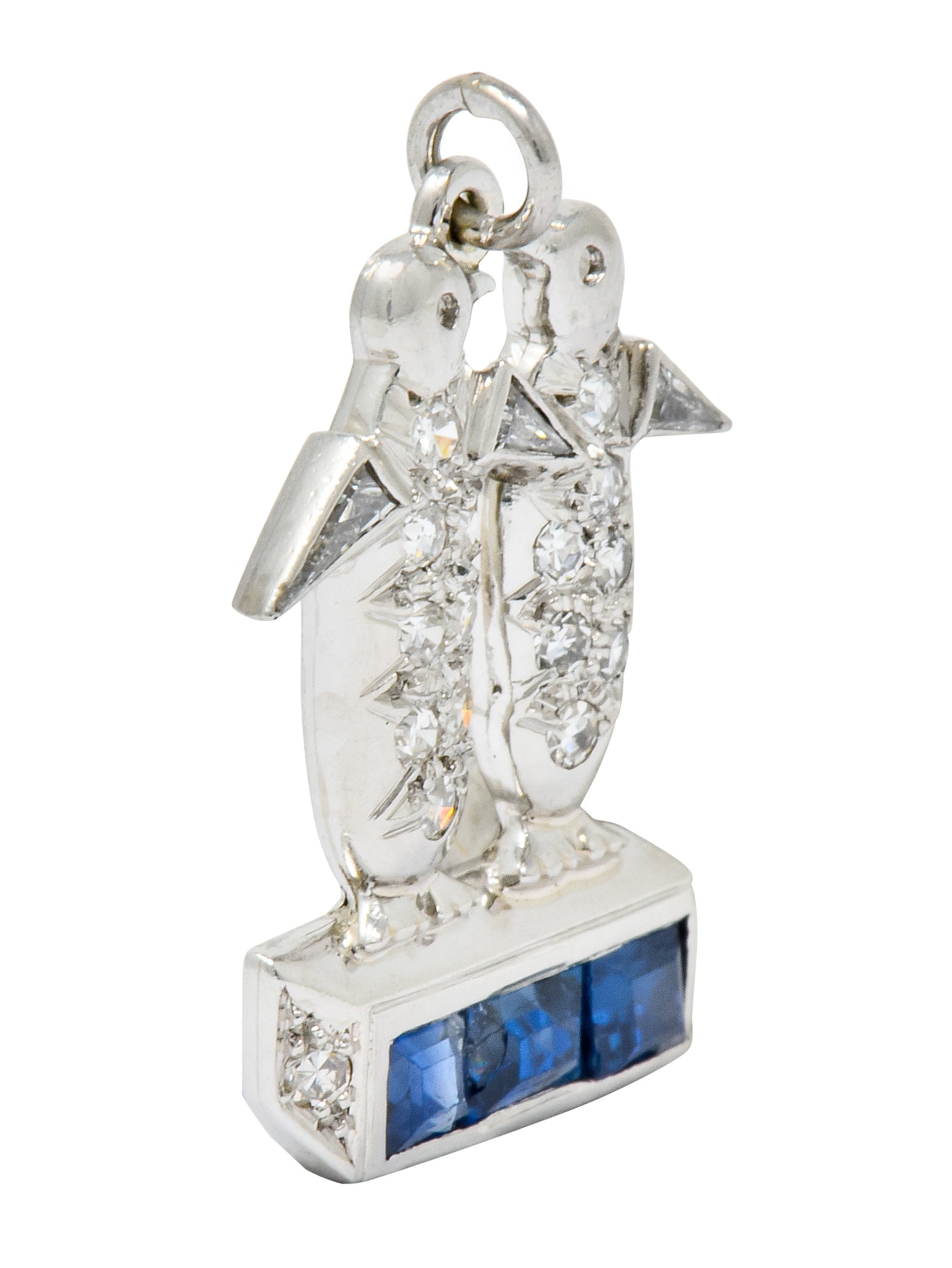 Art Deco 1.20 CTW Diamond Sapphire Platinum Penguin Charm - Wilson's Estate Jewelry