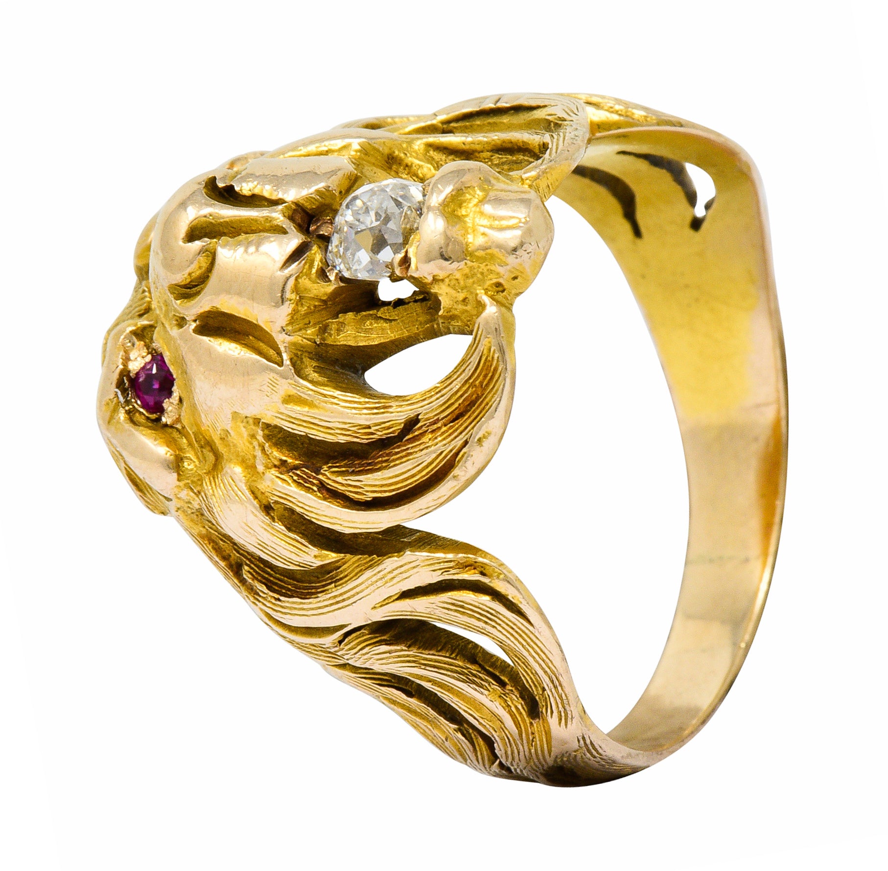 Victorian Diamond Ruby 14 Karat Gold Lion Band RingRing - Wilson's Estate Jewelry