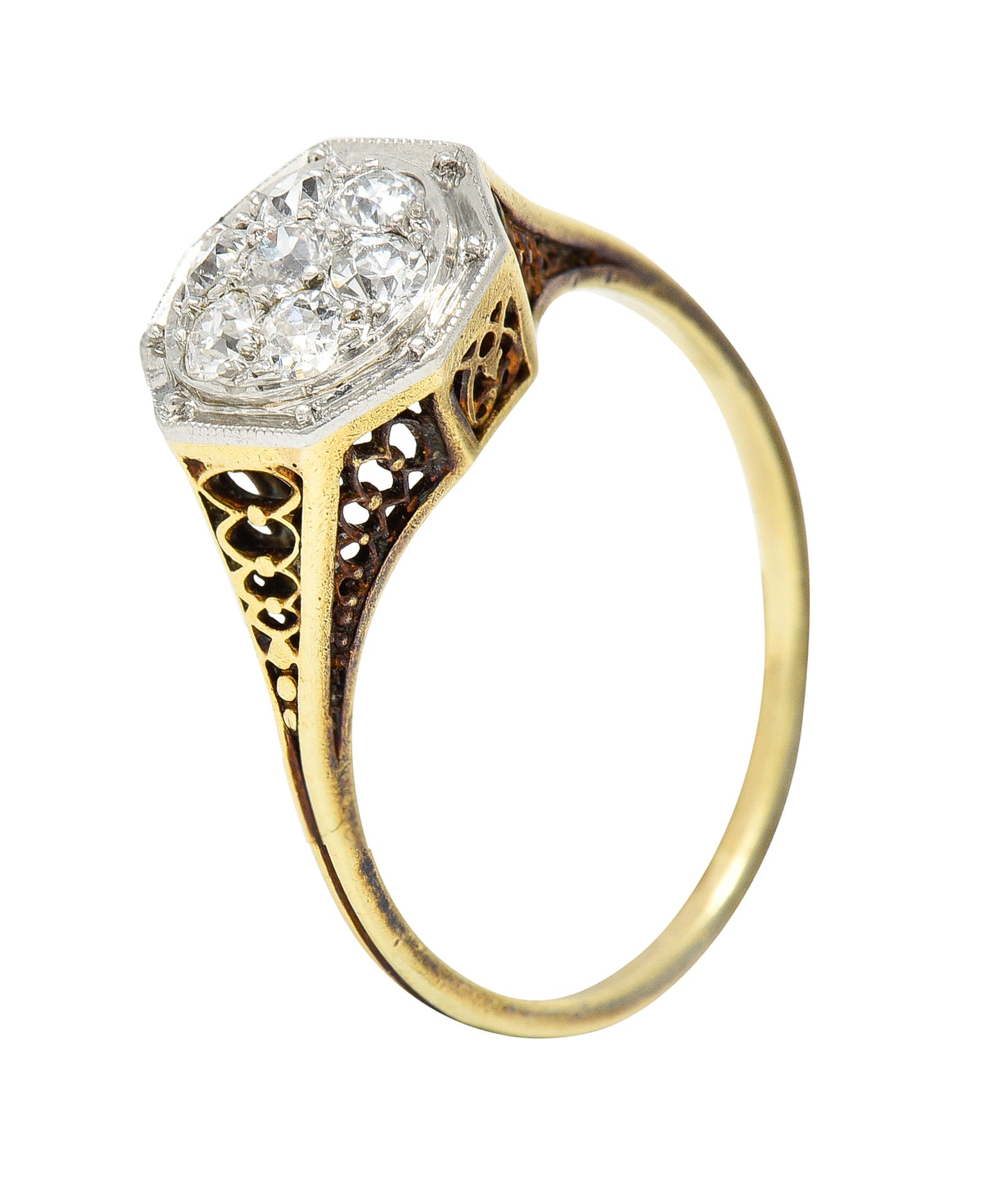 Edwardian 0.30 CTW Diamond Platinum-Topped 18 Karat Gold Octagonal Ring Wilson's Estate Jewelry