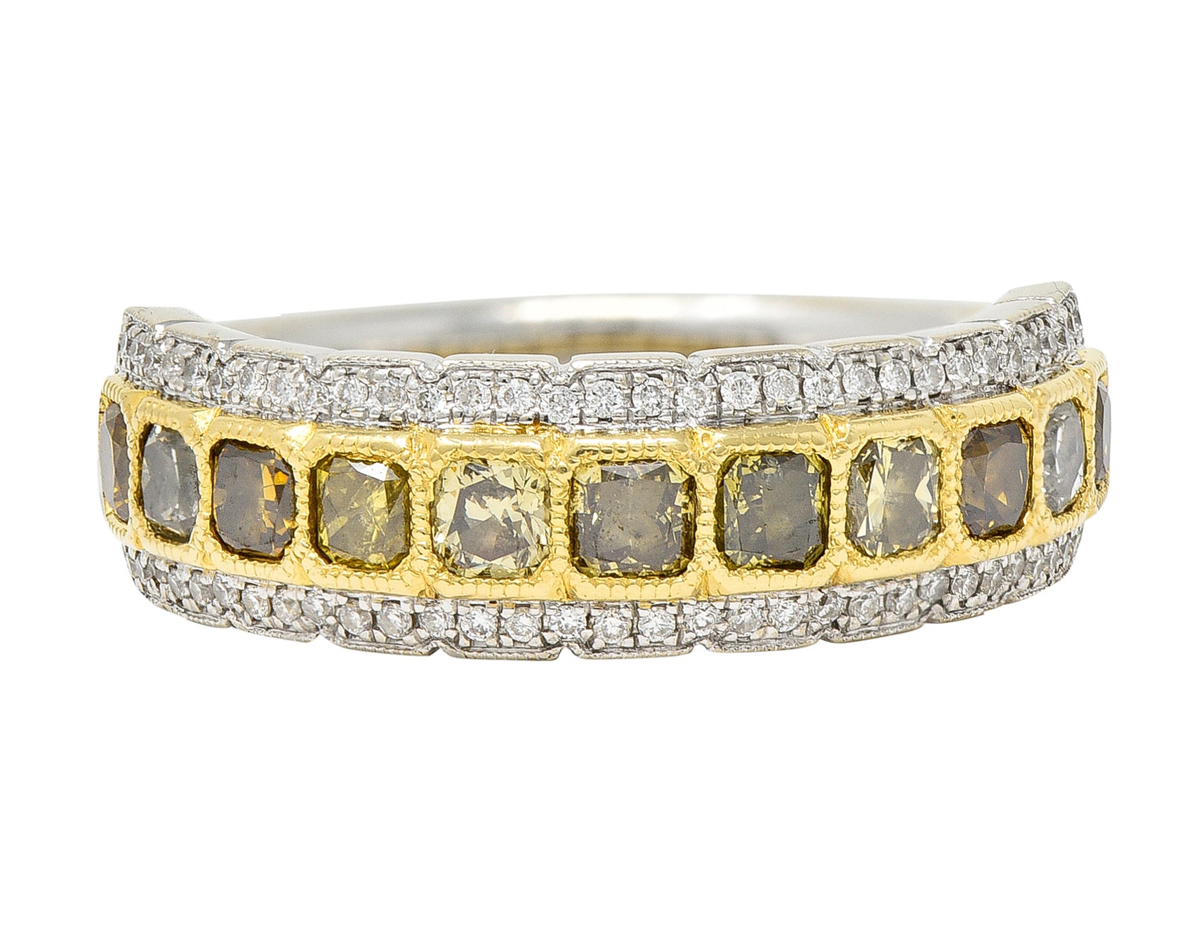 Contemporary 2.00 CTW Fancy Diamond & Diamond 18 Karat Two-Tone Band Ring Wilson's Estate Jewelry