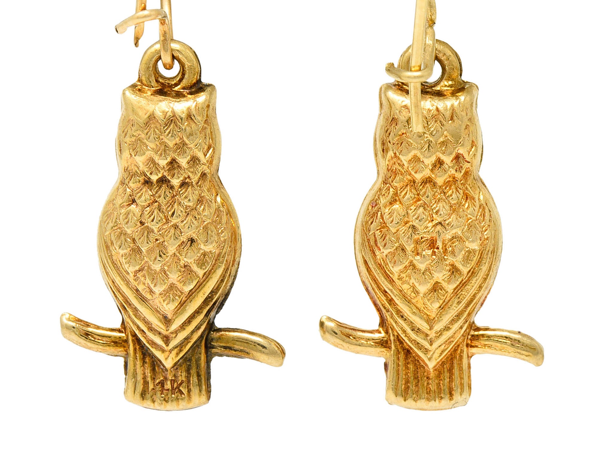 1905 Art Nouveau 14 Karat Gold Owl Drop EarringsEarrings - Wilson's Estate Jewelry