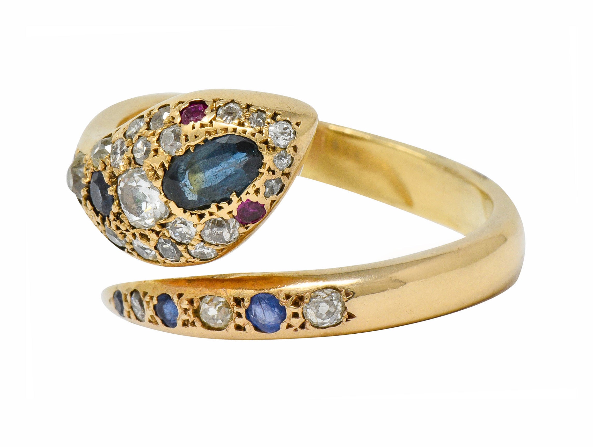 .11111 *Large Victorian Sapphire Diamond 14 Karat Gold Unisex Bypass Snake Ring - Wilson's Estate Jewelry