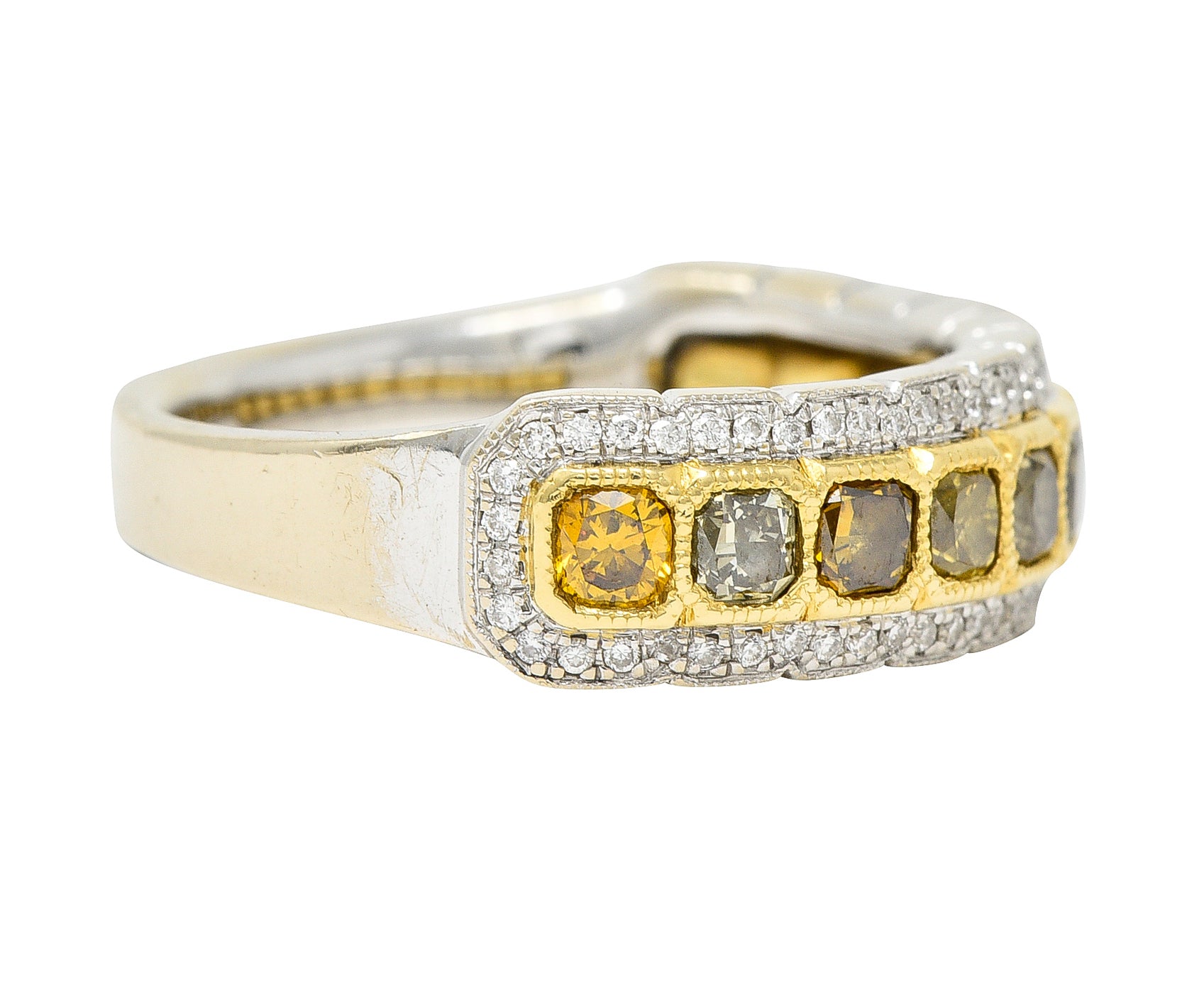 Contemporary 2.00 CTW Fancy Diamond & Diamond 18 Karat Two-Tone Band Ring Wilson's Estate Jewelry