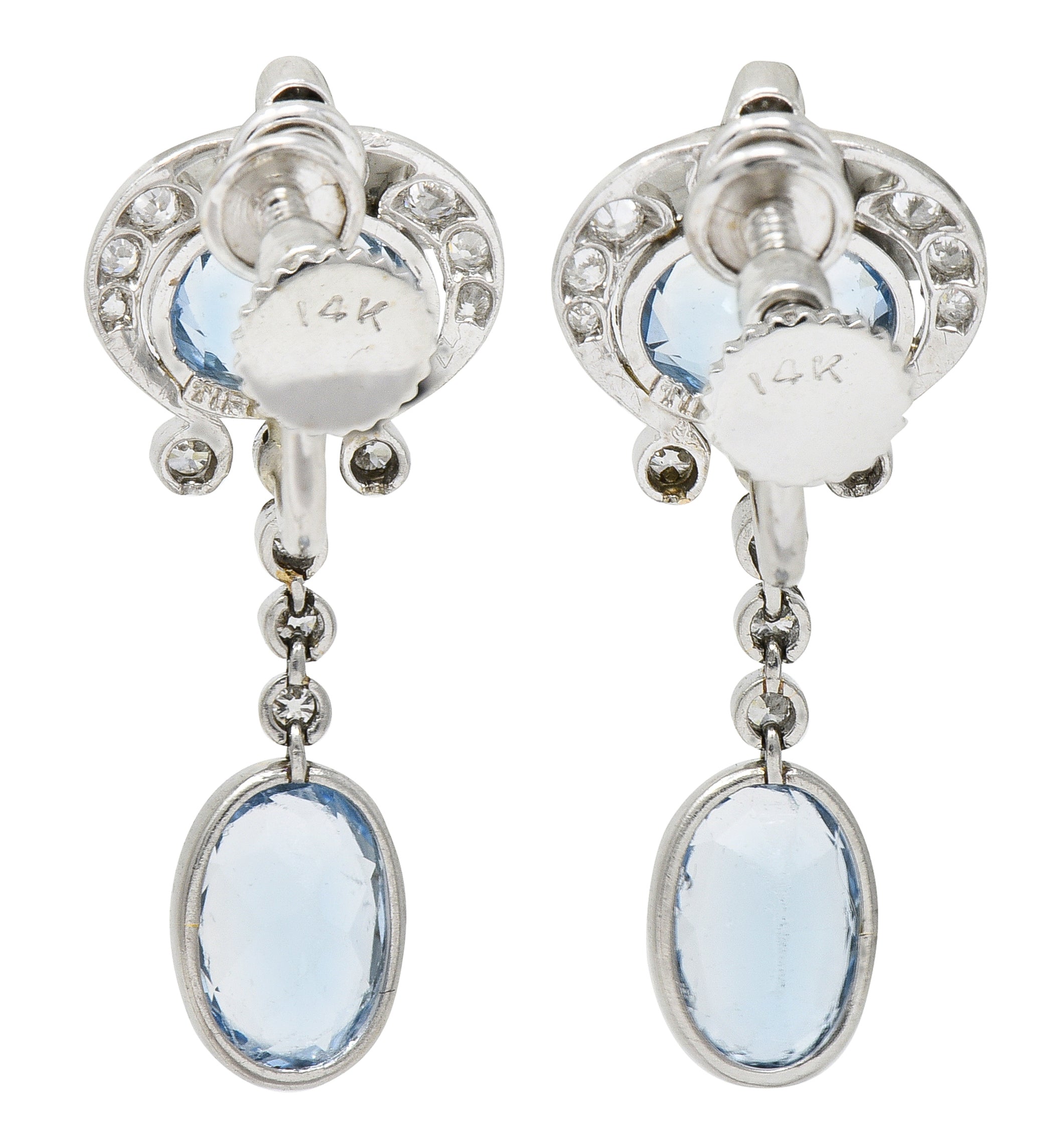 Tiffany & Co. Art Deco 5.70 CTW Aquamarine Diamond Platinum Screwback Earrings