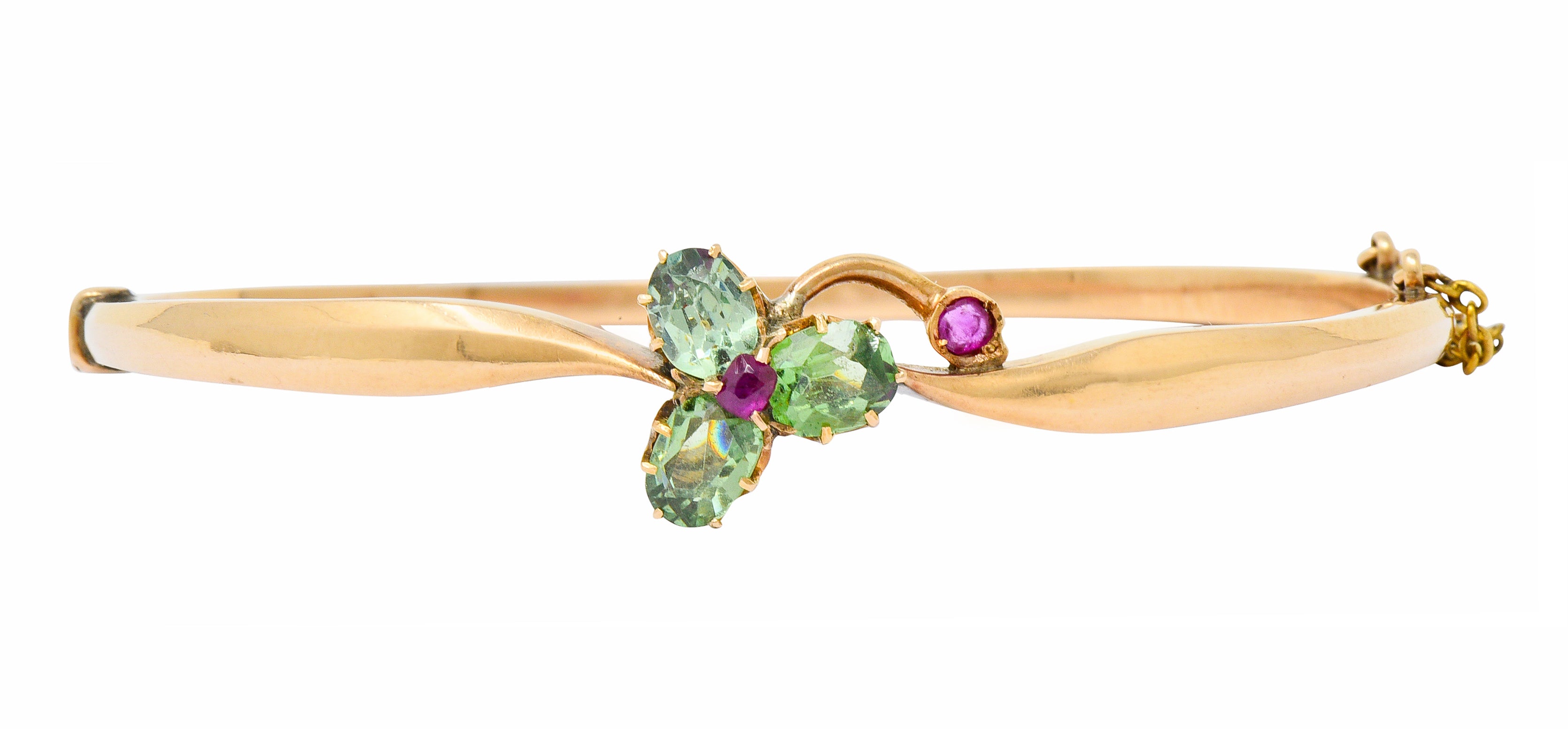 Retro Russian Demantoid Garnet Ruby 14 Karat Gold Bangle Braceletbracelet - Wilson's Estate Jewelry