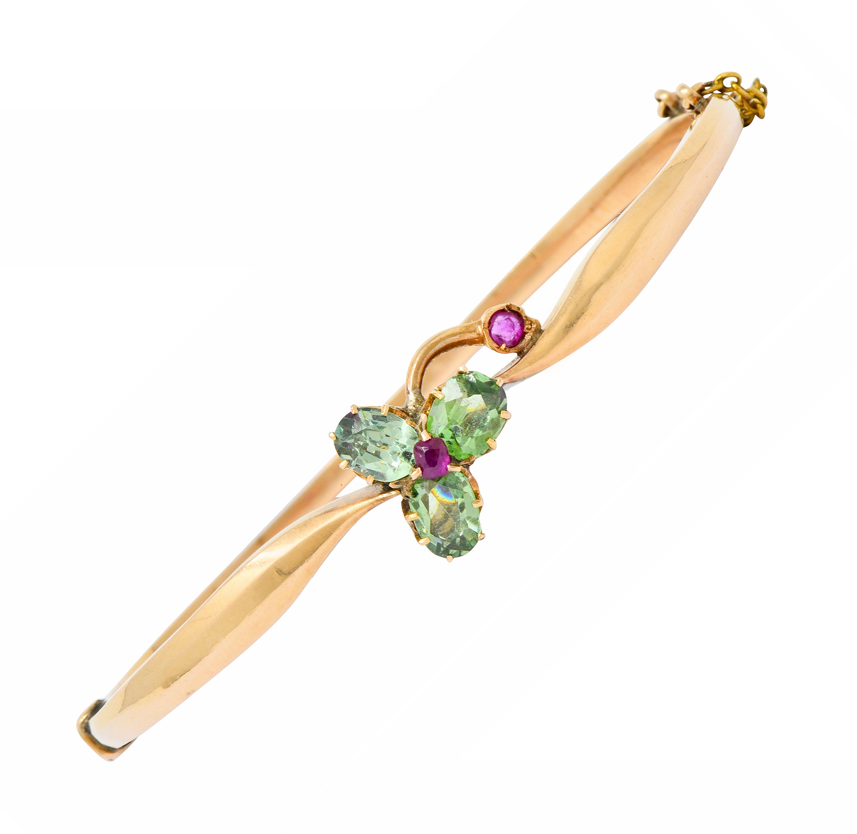 Retro Russian Demantoid Garnet Ruby 14 Karat Gold Bangle Braceletbracelet - Wilson's Estate Jewelry