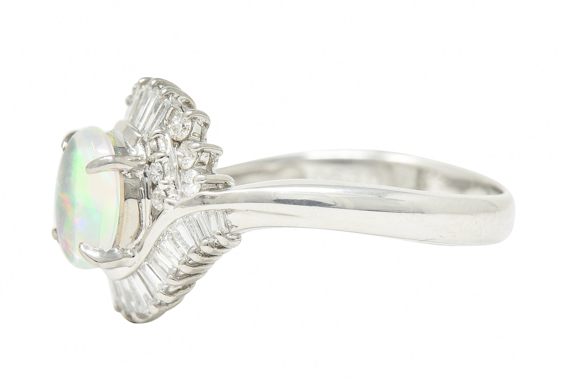 Contemporary Diamond Jelly Opal Platinum Swirl Bypass Cluster Ring Wilson's Estate Jewelry