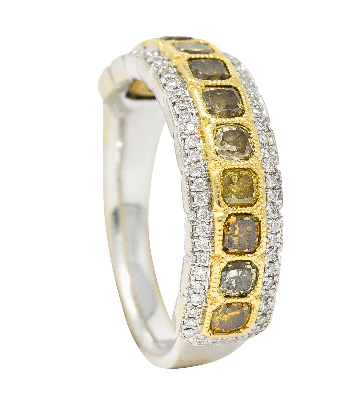 Contemporary 2.00 CTW Fancy Diamond & Diamond 18 Karat Two-Tone Band Ring Wilson's Estate Jewelry