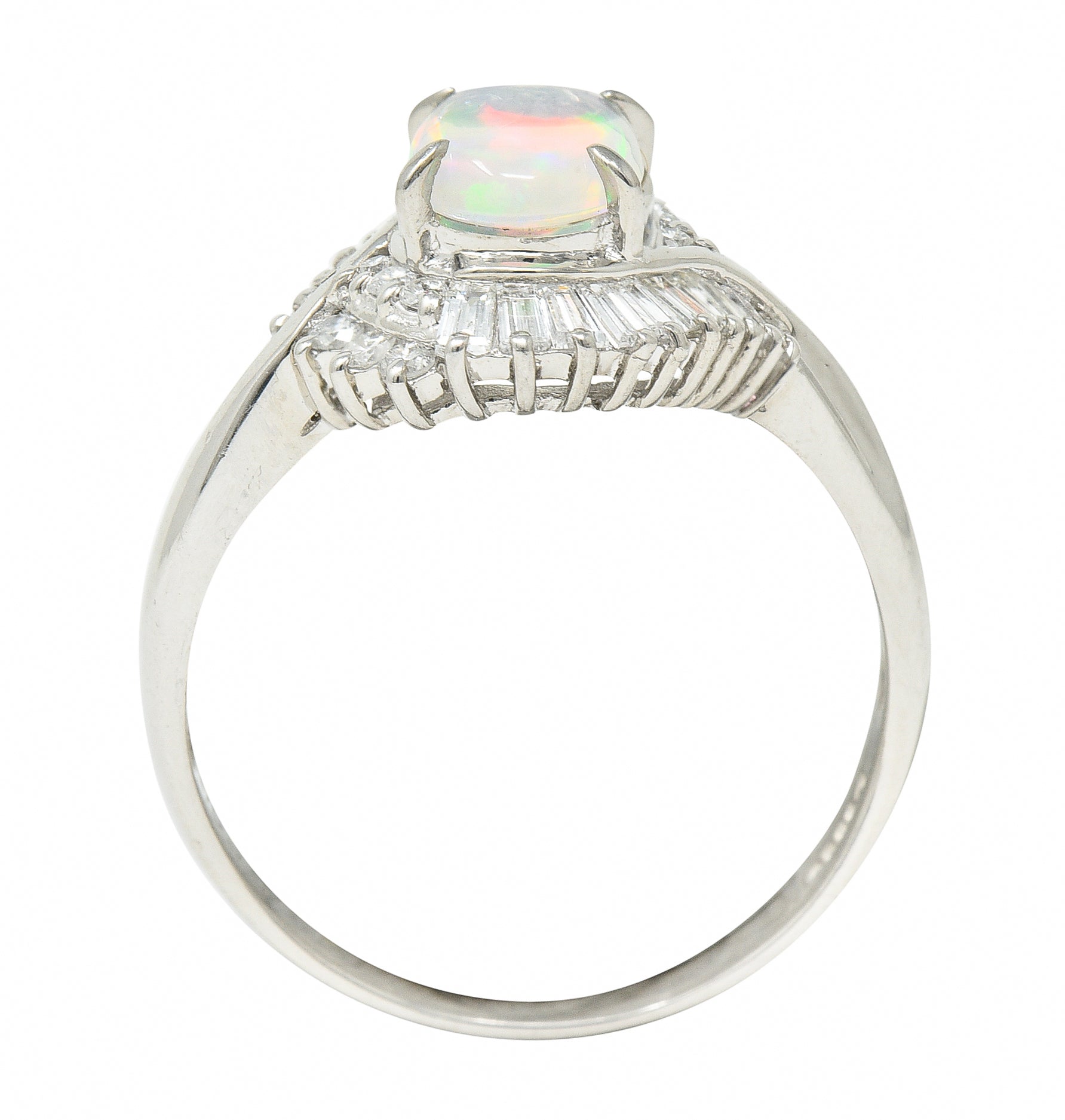 Contemporary Diamond Jelly Opal Platinum Swirl Bypass Cluster Ring Wilson's Estate Jewelry