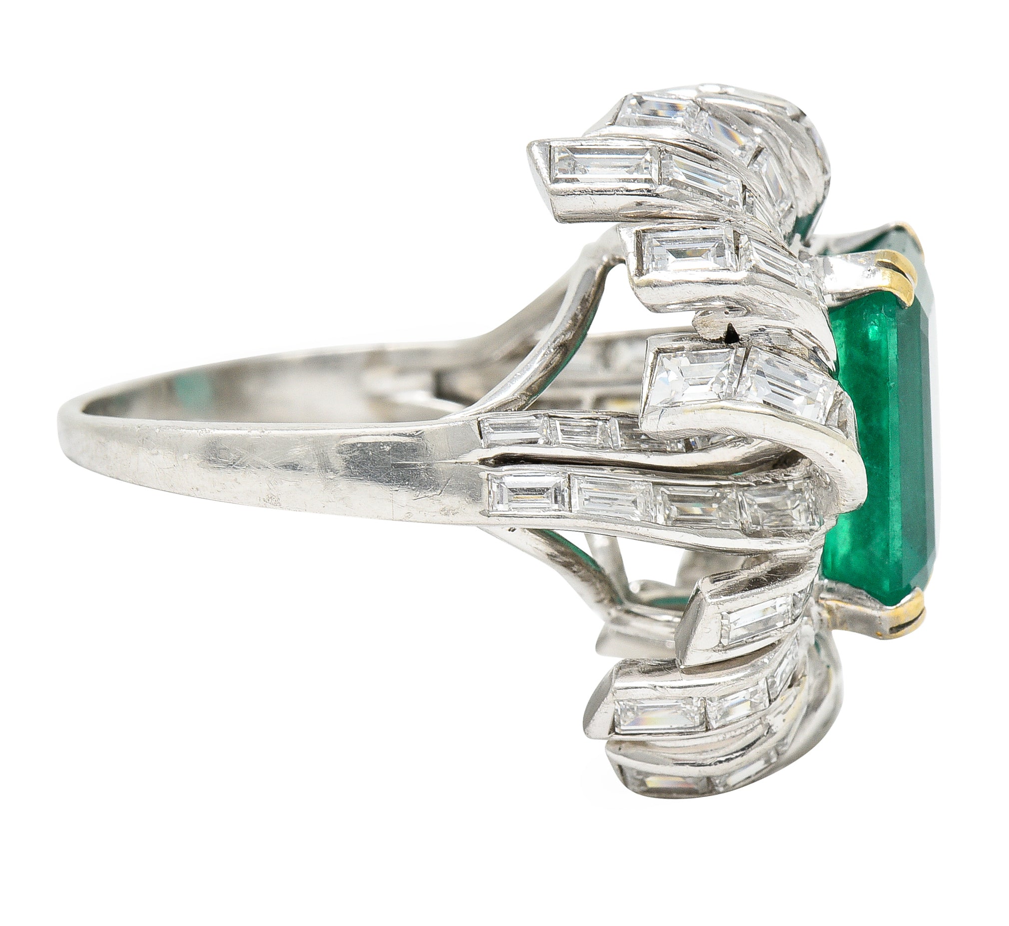 French 1950's Mid-Century 11.65 CTW Emerald Diamond Platinum 18 Karat Gold Cocktail Ring Wilson's Estate Jewelry