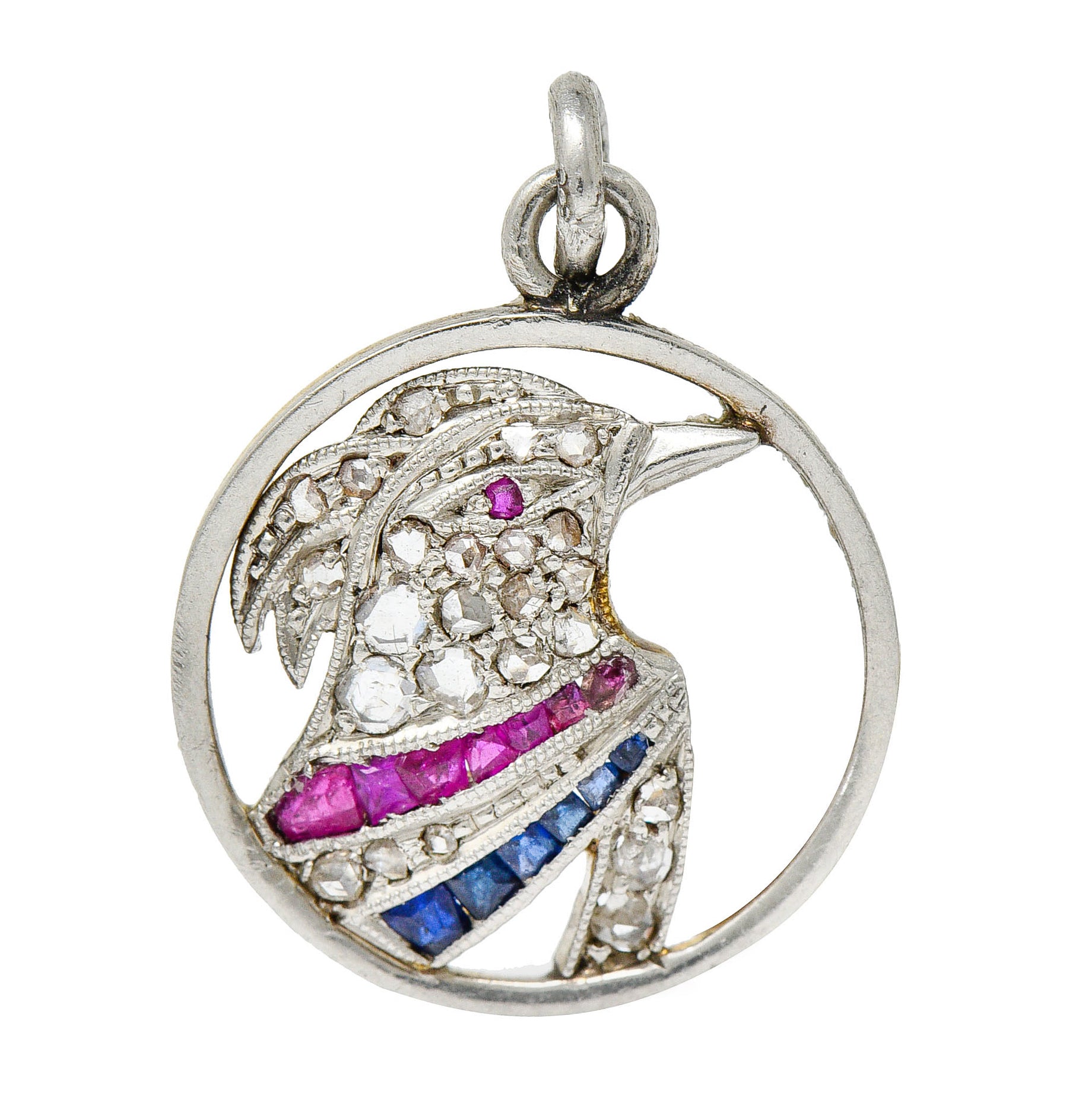 Art Deco Diamond Ruby Sapphire Platinum-topped 18 Karat Gold Heron Bird Charmcharm - Wilson's Estate Jewelry