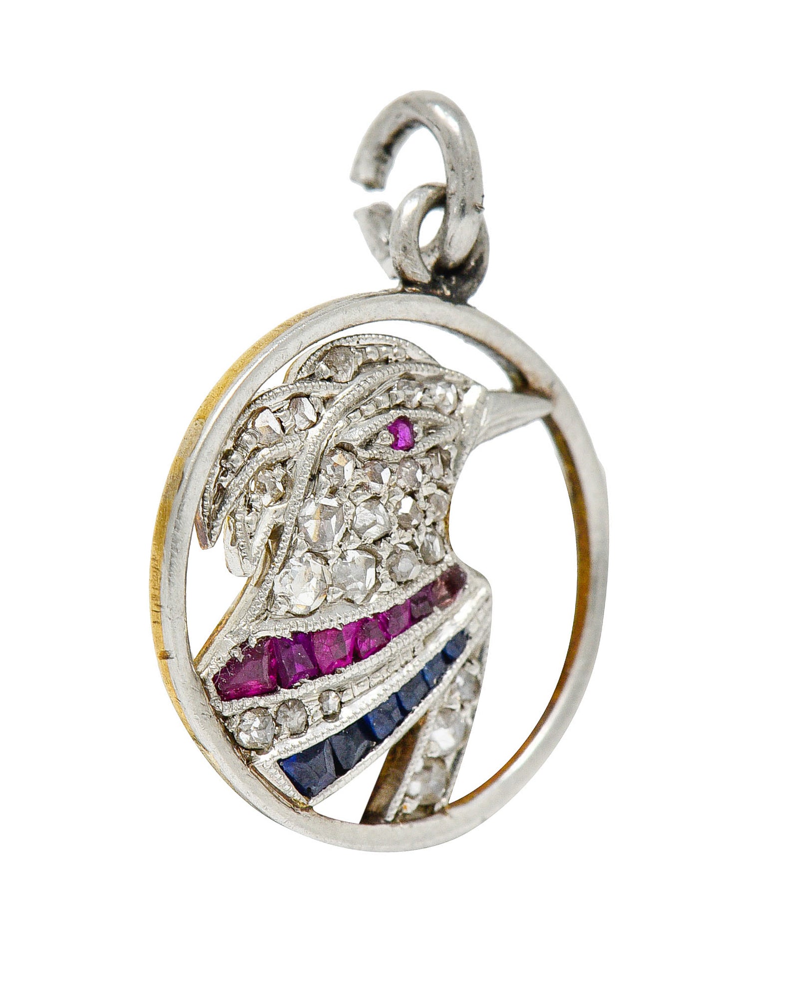 Art Deco Diamond Ruby Sapphire Platinum-topped 18 Karat Gold Heron Bird Charmcharm - Wilson's Estate Jewelry