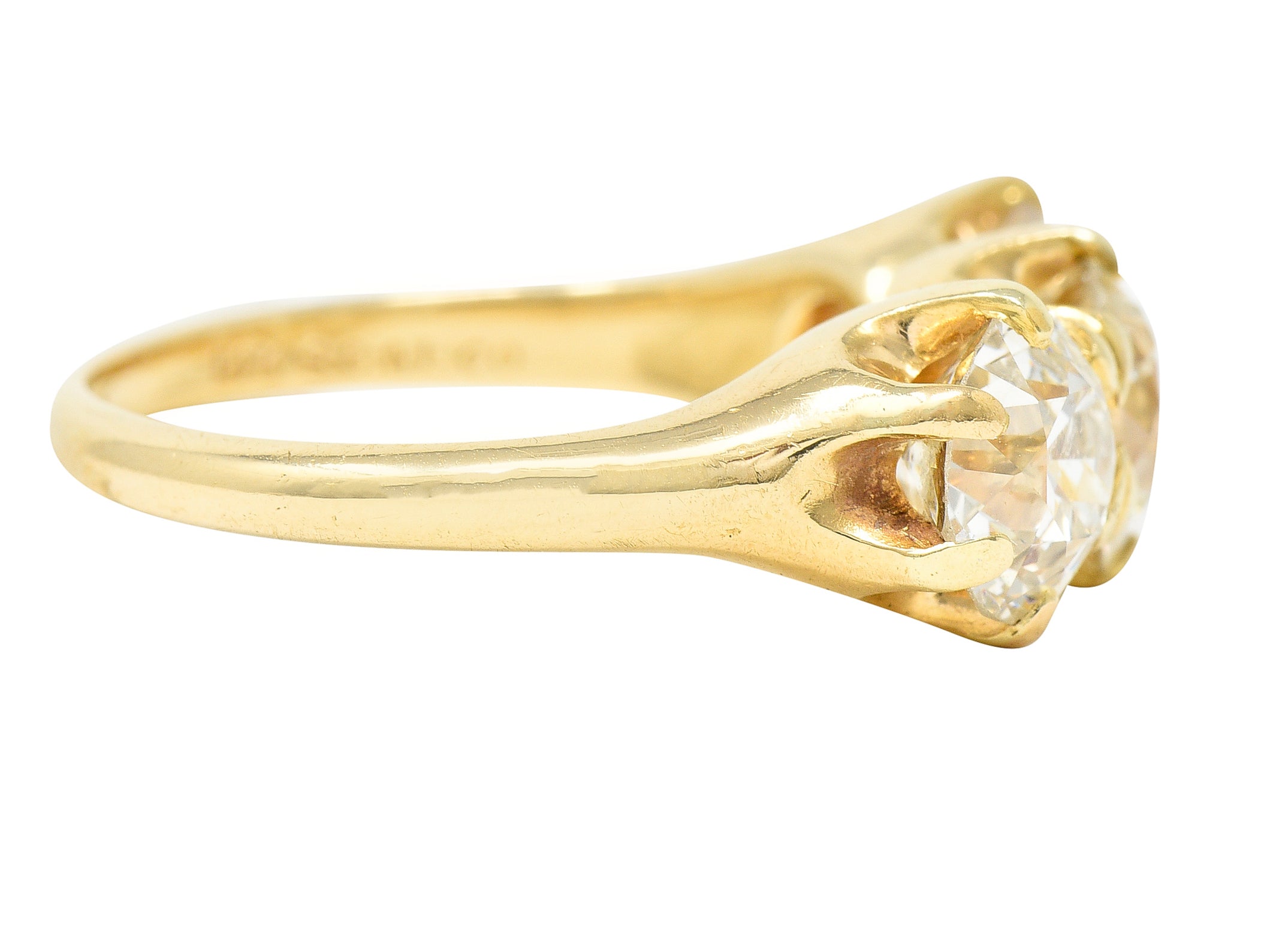 Shreve Crump & Lowe Victorian 3.58 CTW Old European Diamond 14 Karat Yellow Gold Belcher Antique Ring Wilson's Estate Jewelry